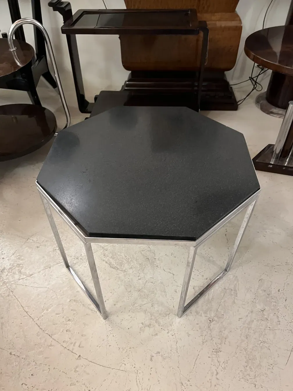 octagonal antique coffee table with metal base