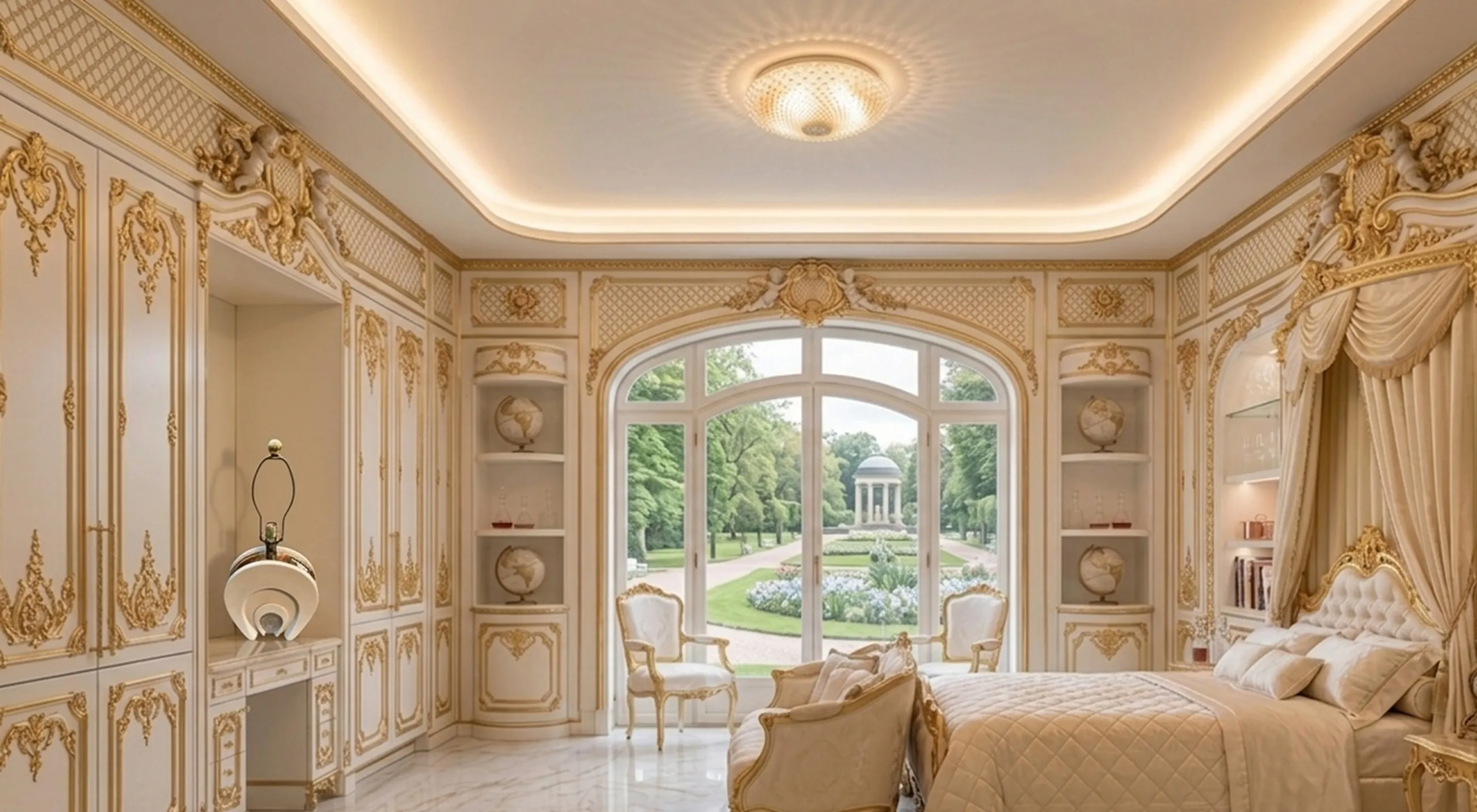 エレガントなデザインの古いテーブルランプがある部屋