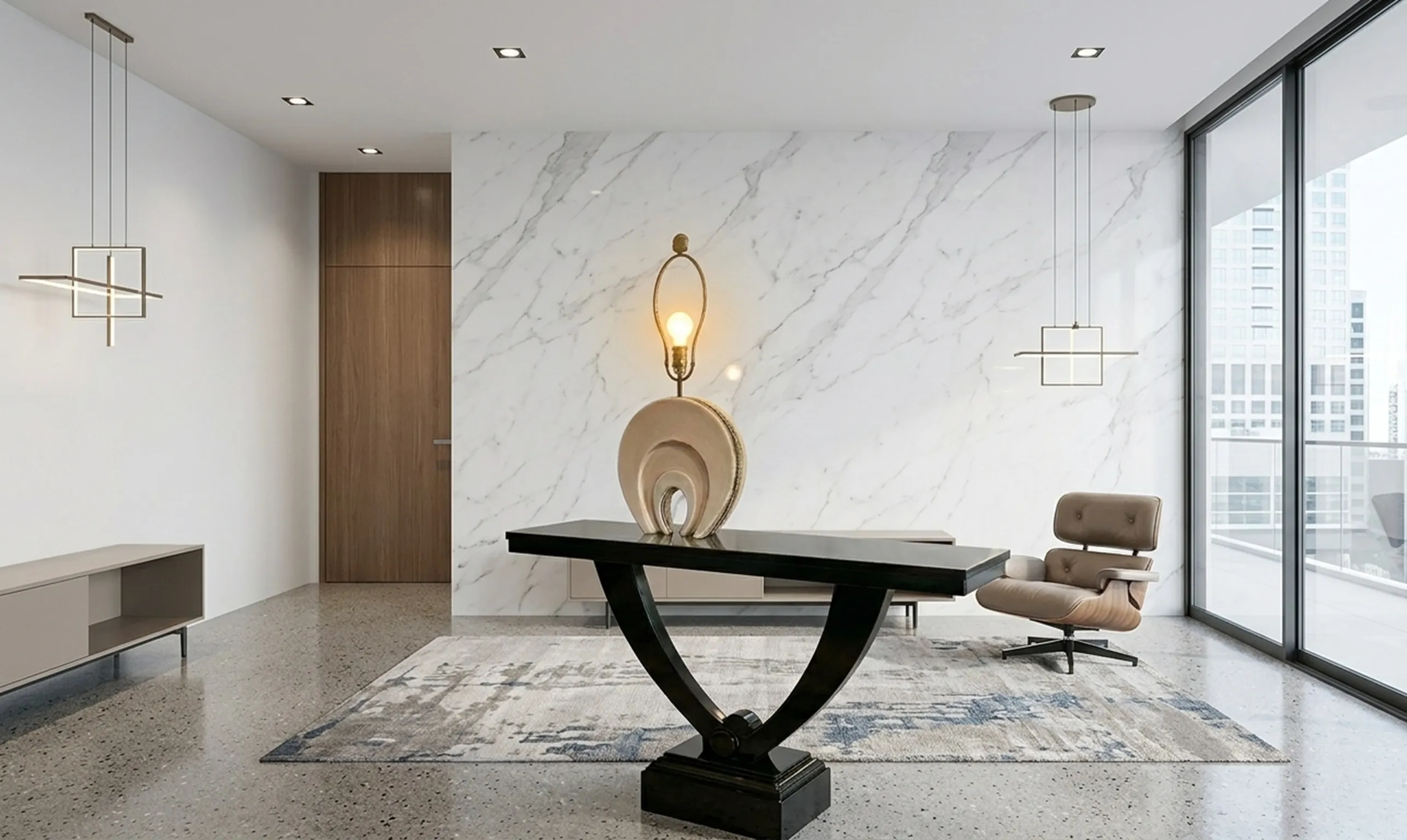 luminária de mesa antiga com base decorativa em um ambiente moderno