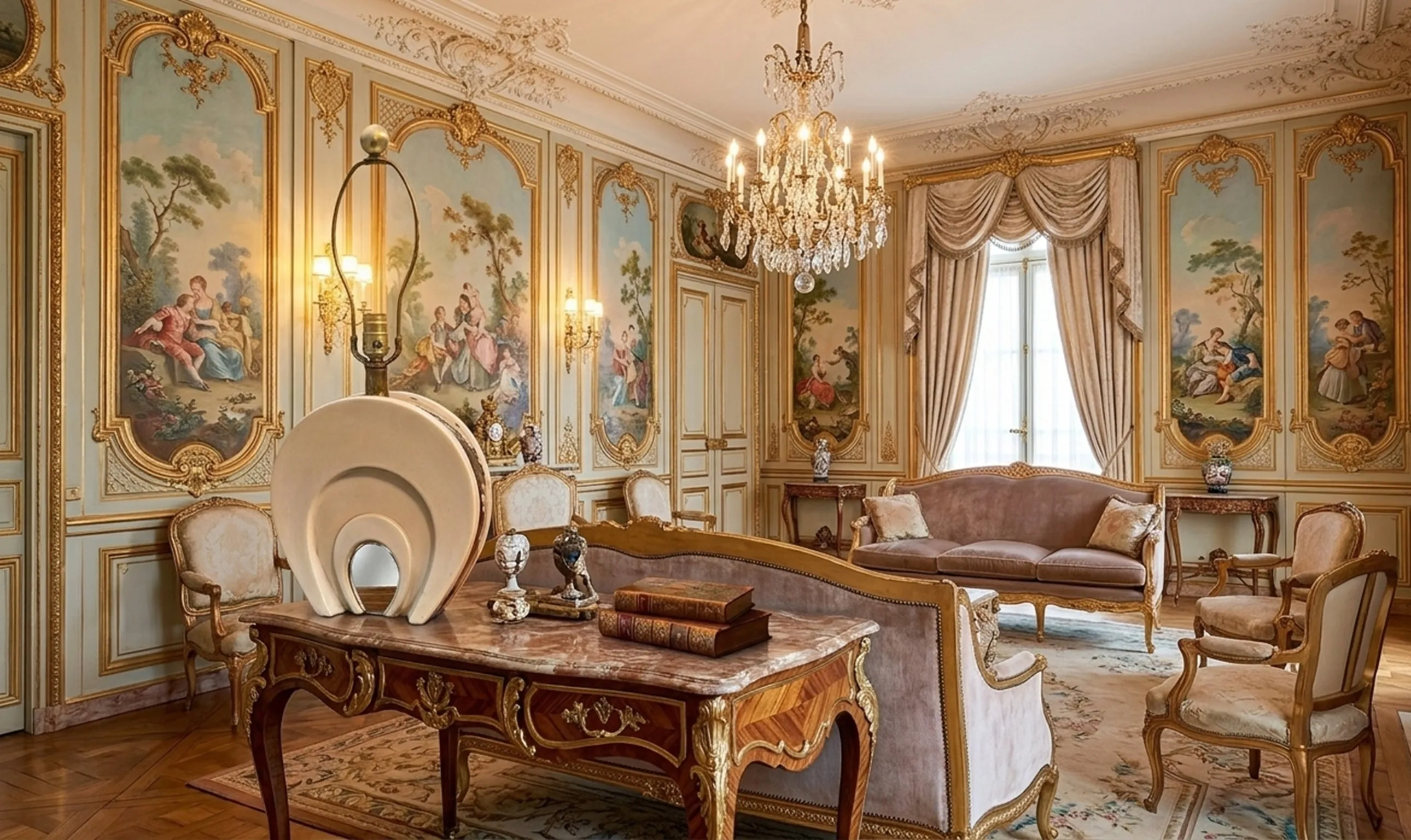 エレガントなリビングルームにある古典様式のテーブルランプ