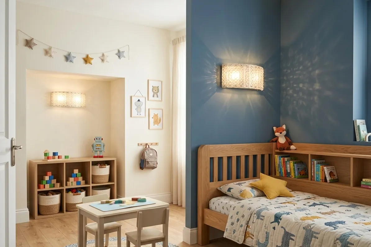 Antiguos apliques murales en un dormitorio infantil agradable