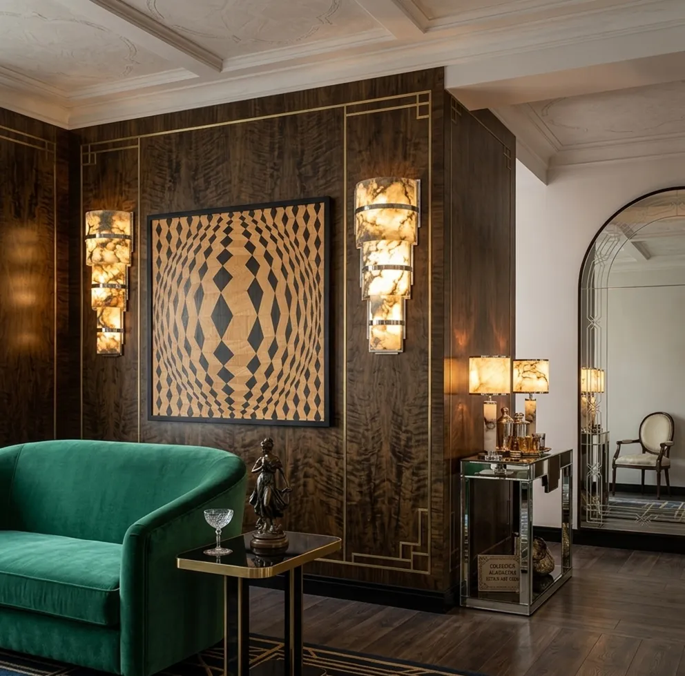 par de apliques antiguos en una elegante sala de estar