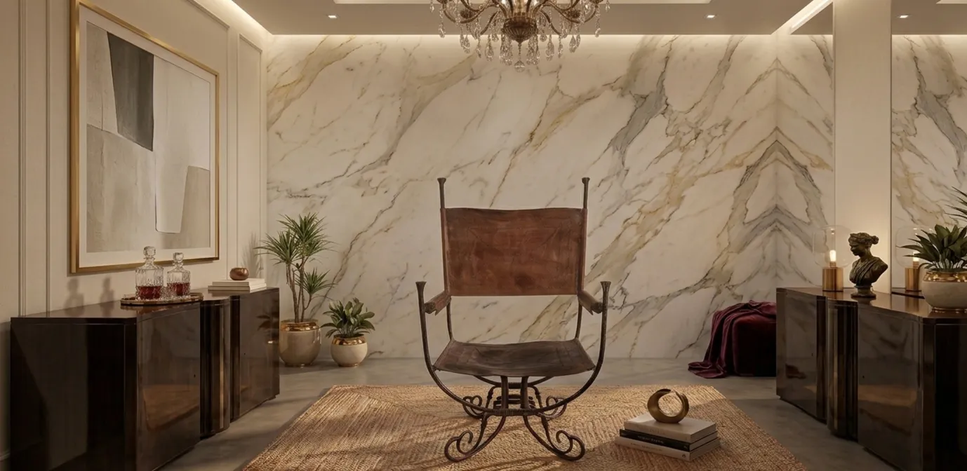 Sillón antiguo con un diseño de estilo art deco en sala elegante.