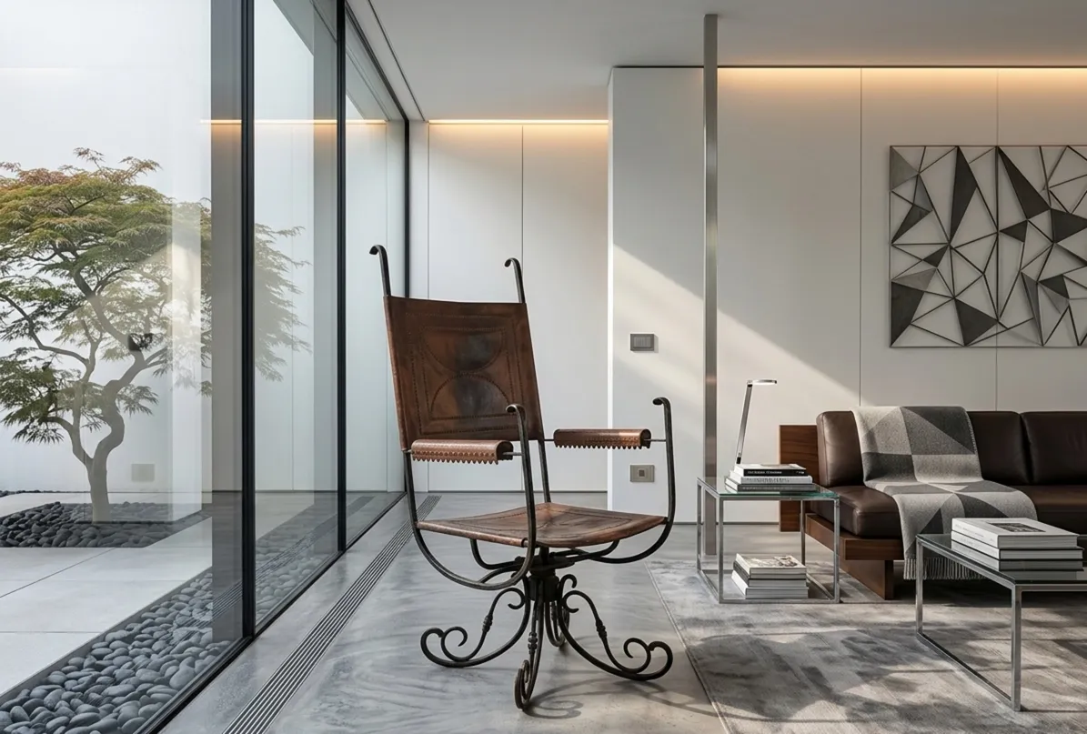 Antiker Sessel im Art Deco Stil in einem modernen Raum