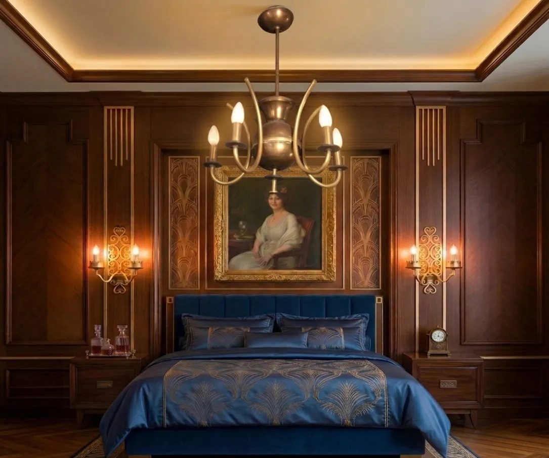 ثنائي الأضواء الجدارية القديمة في غرفة أنيقة