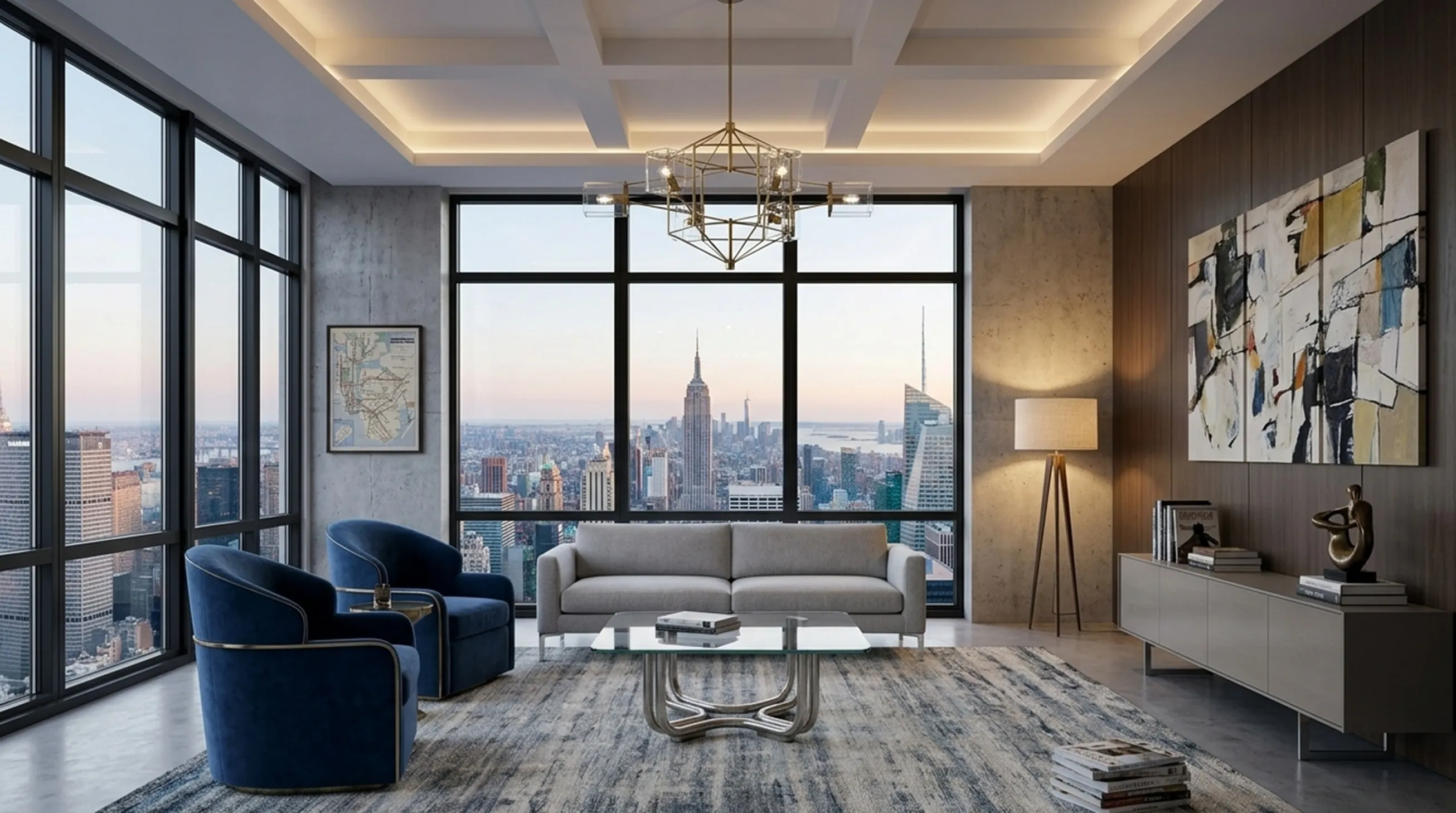 antique coffee table in a modern setting