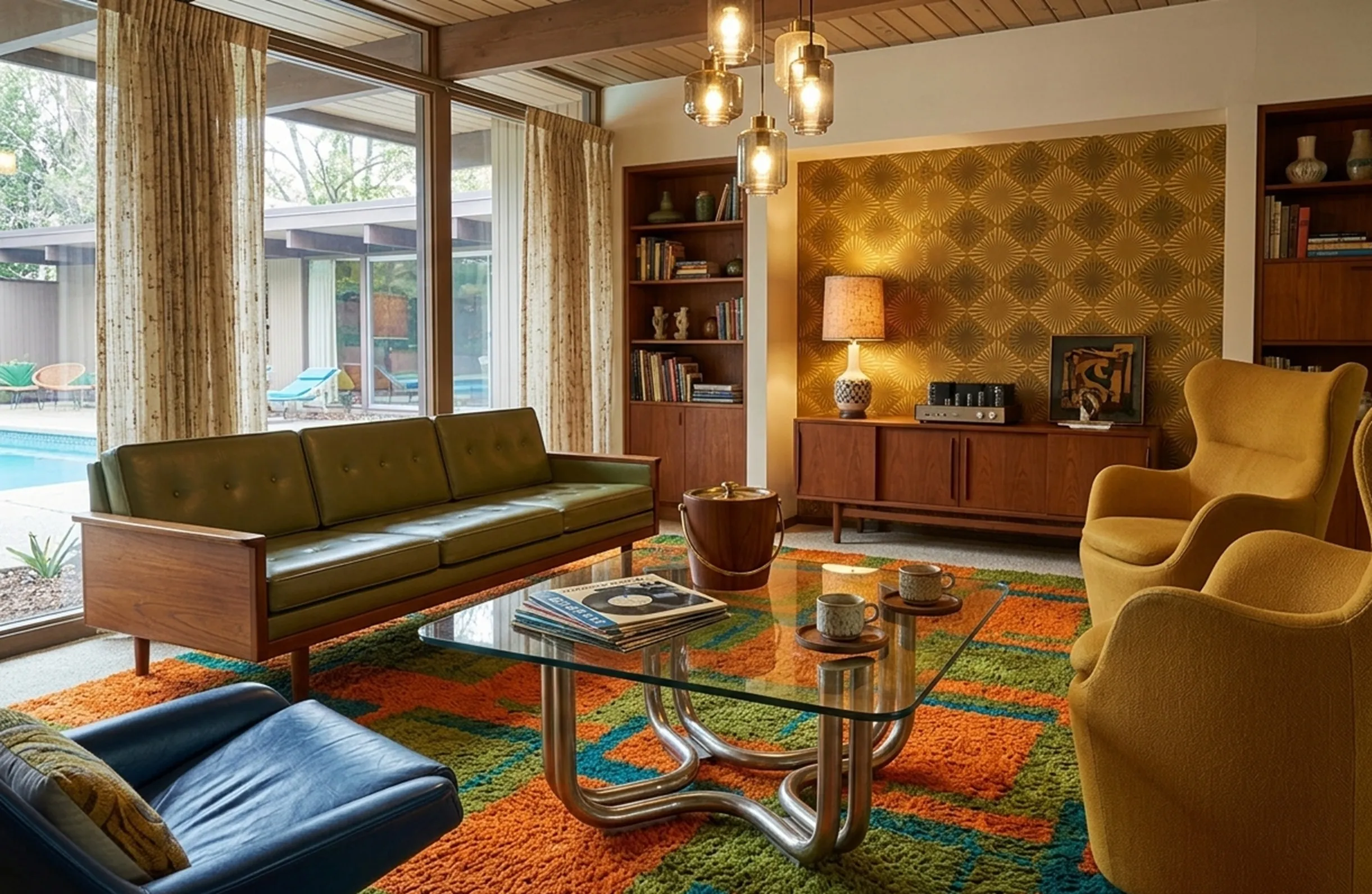 Mesa ratona antigua con vidrio, decorada con revistas, en un espacio luminoso