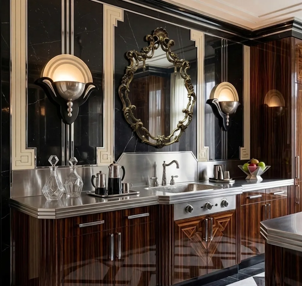 miroir ancien avec cadre décoratif dans un cadre de cuisine