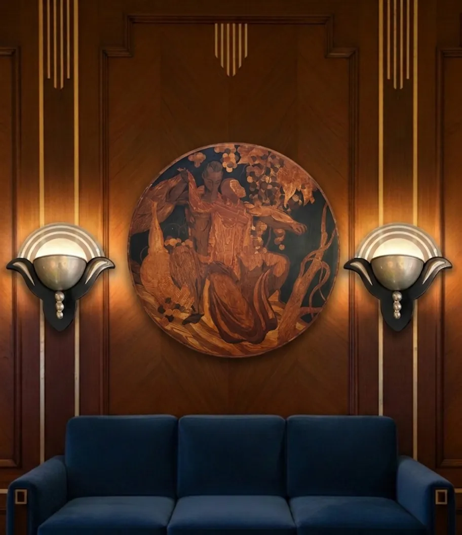 antique marquetry with floral details on the wall