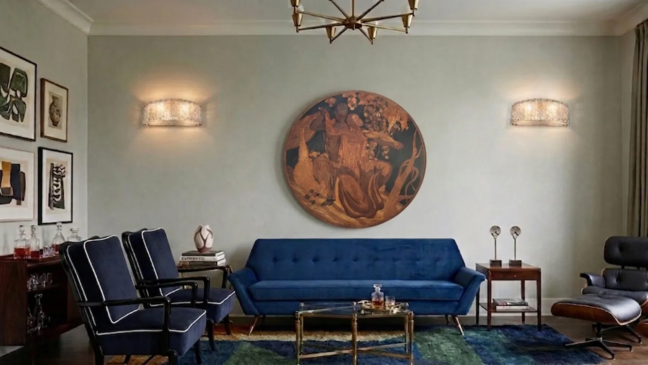 Ancienne marqueterie décorative dans un salon moderne