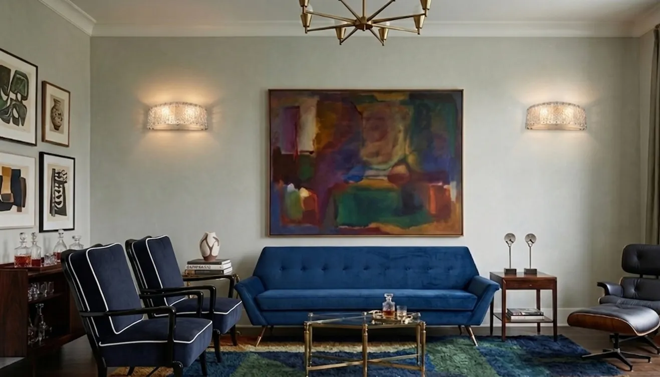 Dos sillones antiguos con un diseño elegante en una sala de estar colorida con arte en la pared.