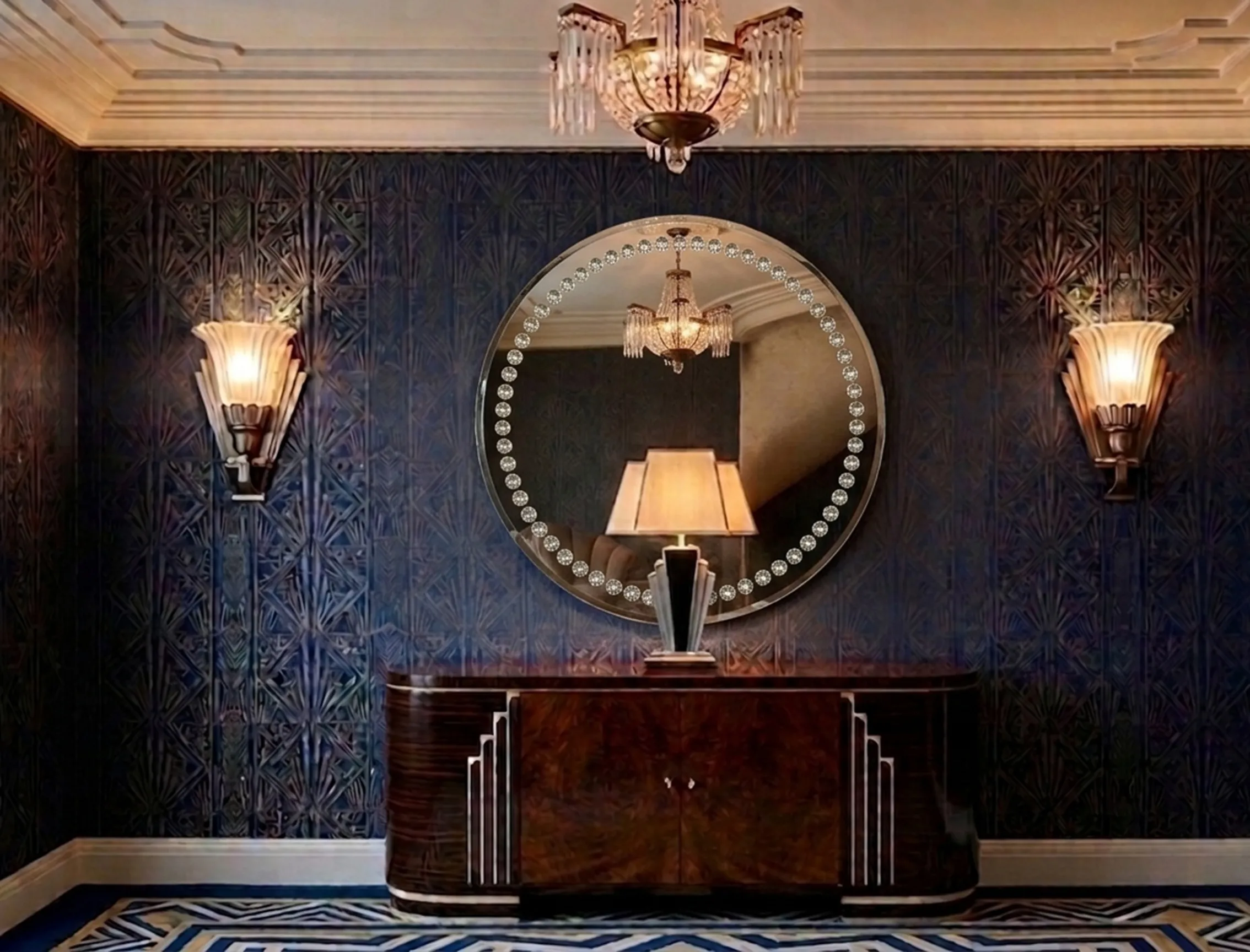 miroir ancien décoratif avec lumières et style élégant