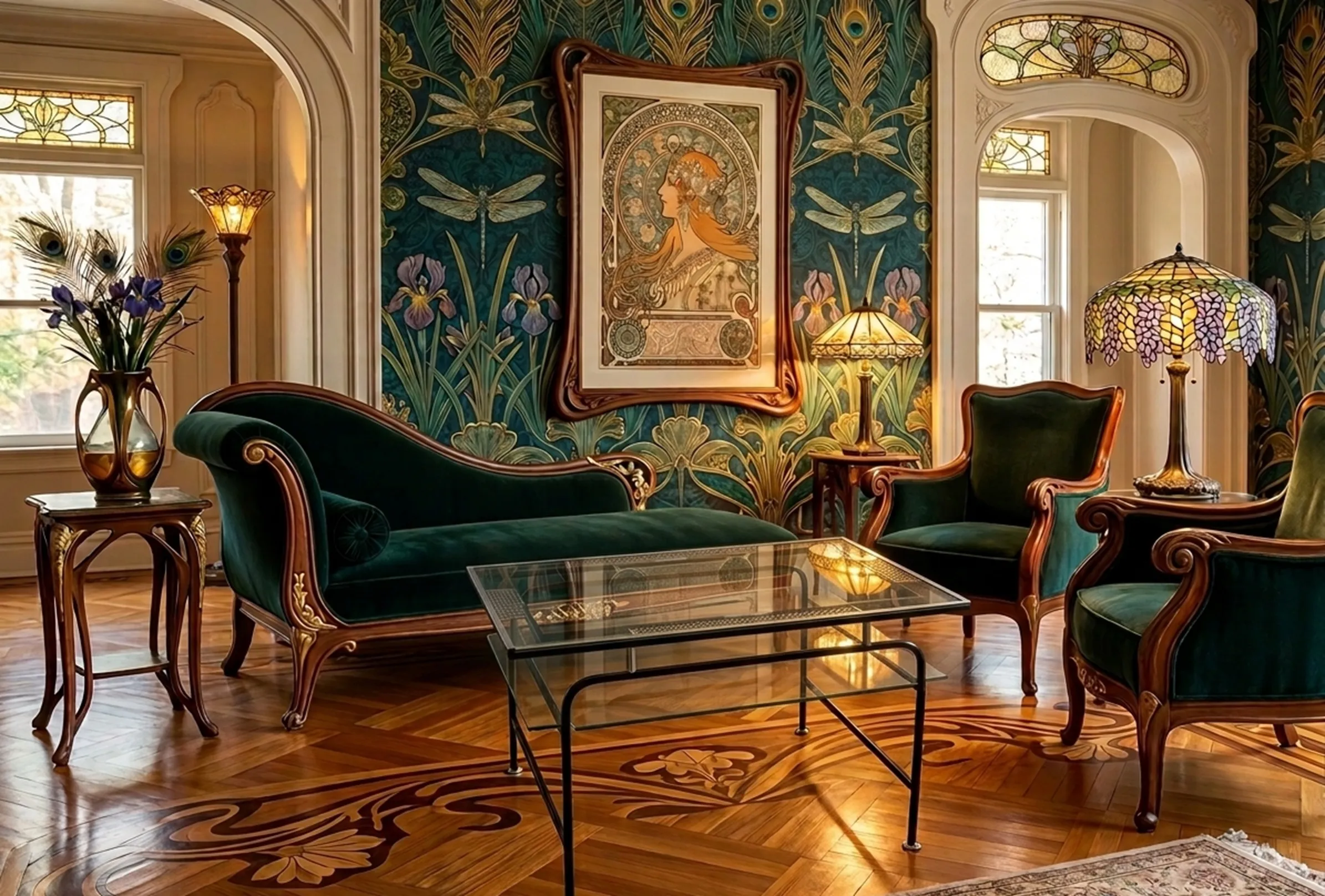 mesa ratona antigua en un salón elegante con flores