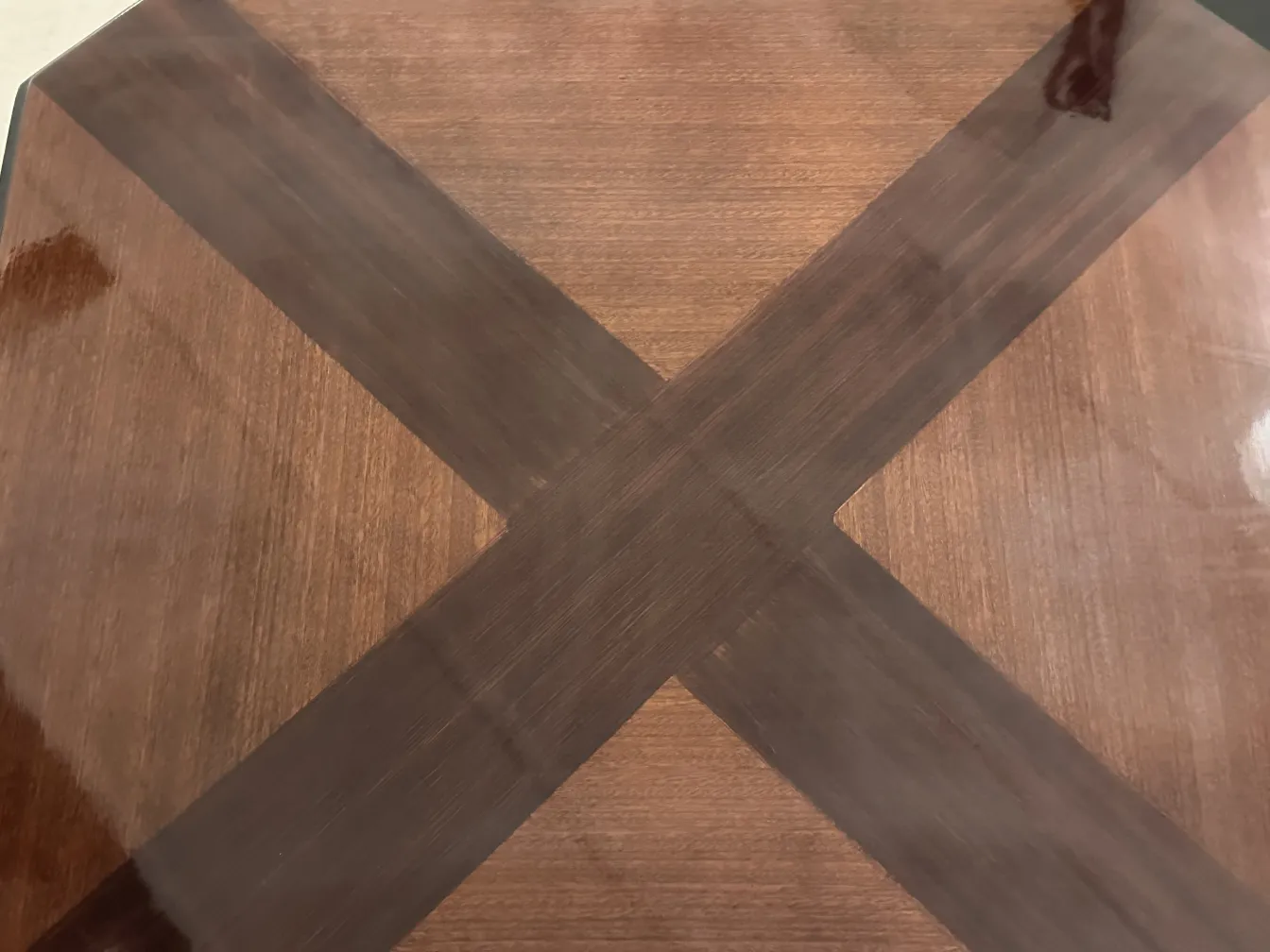 Antique coffee table featuring a geometric design, enhancing the ambiance of a stylish room.