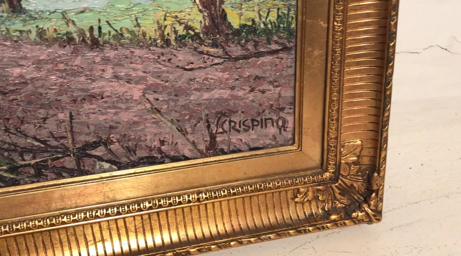 Peinture ancienne de Luis Crispino, encadrée en or.