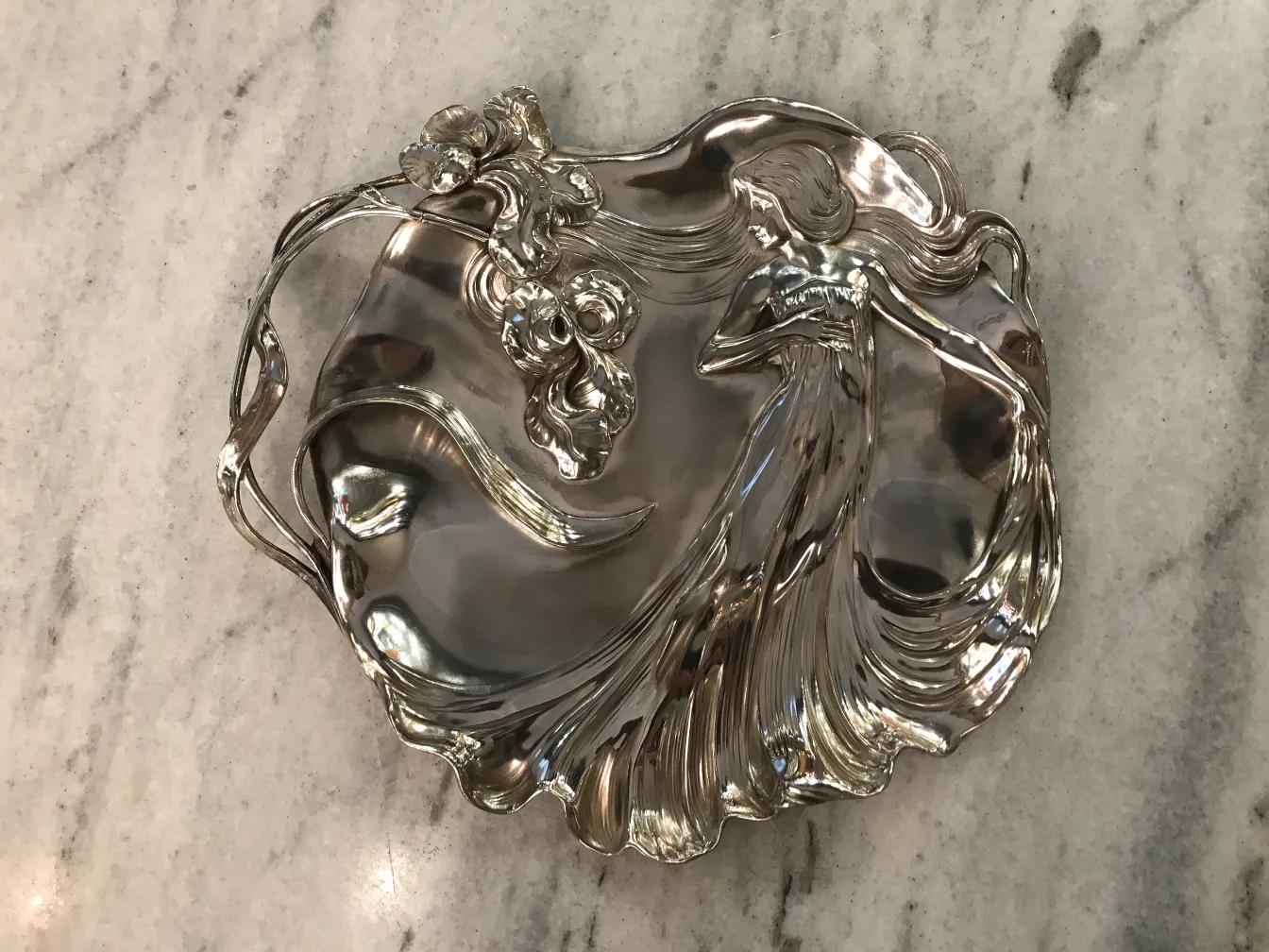 antique card tray WMF with flowing design elements