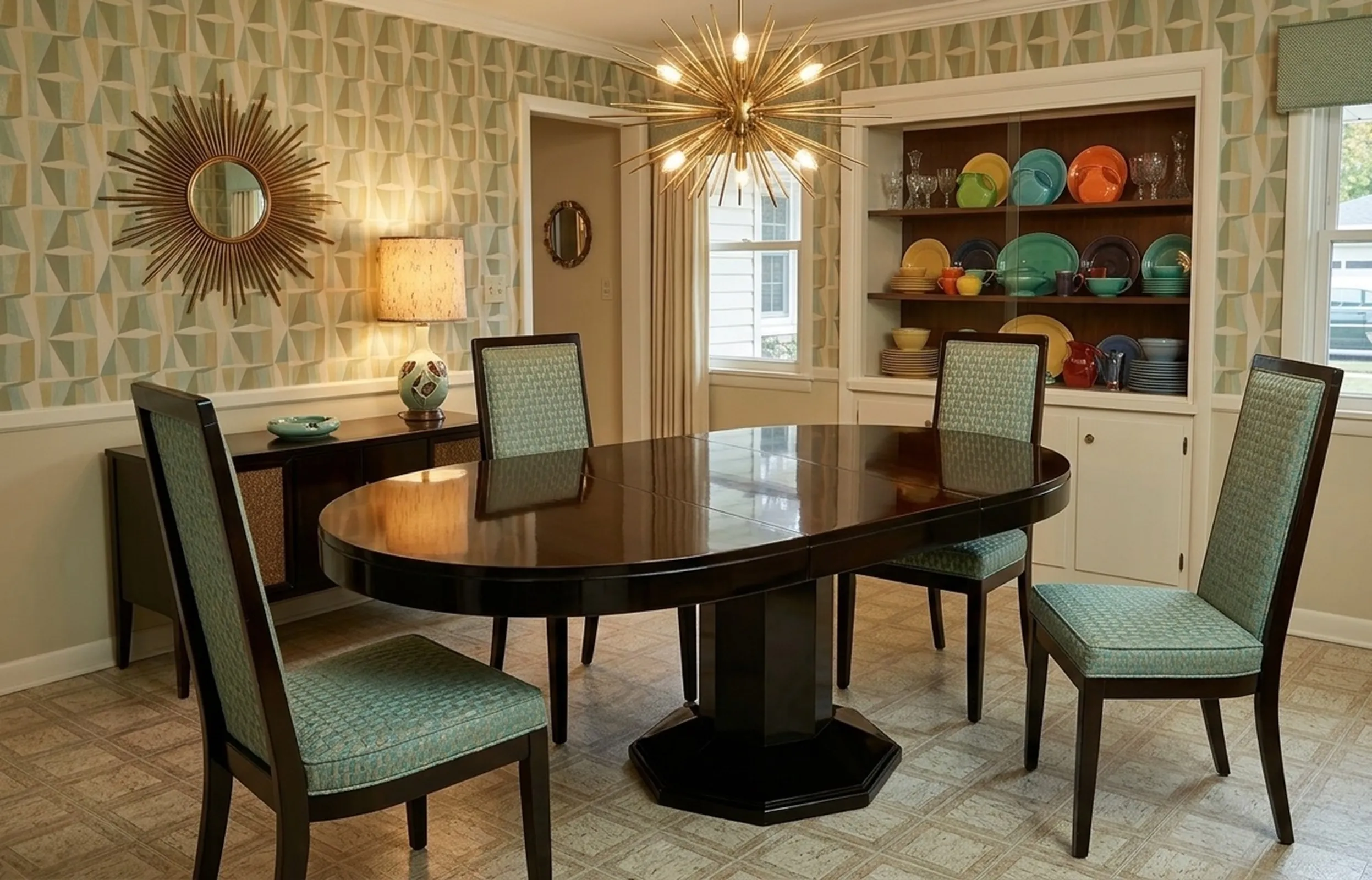 mesa de comedor antigua para 6 a 8 personas en una sala elegante