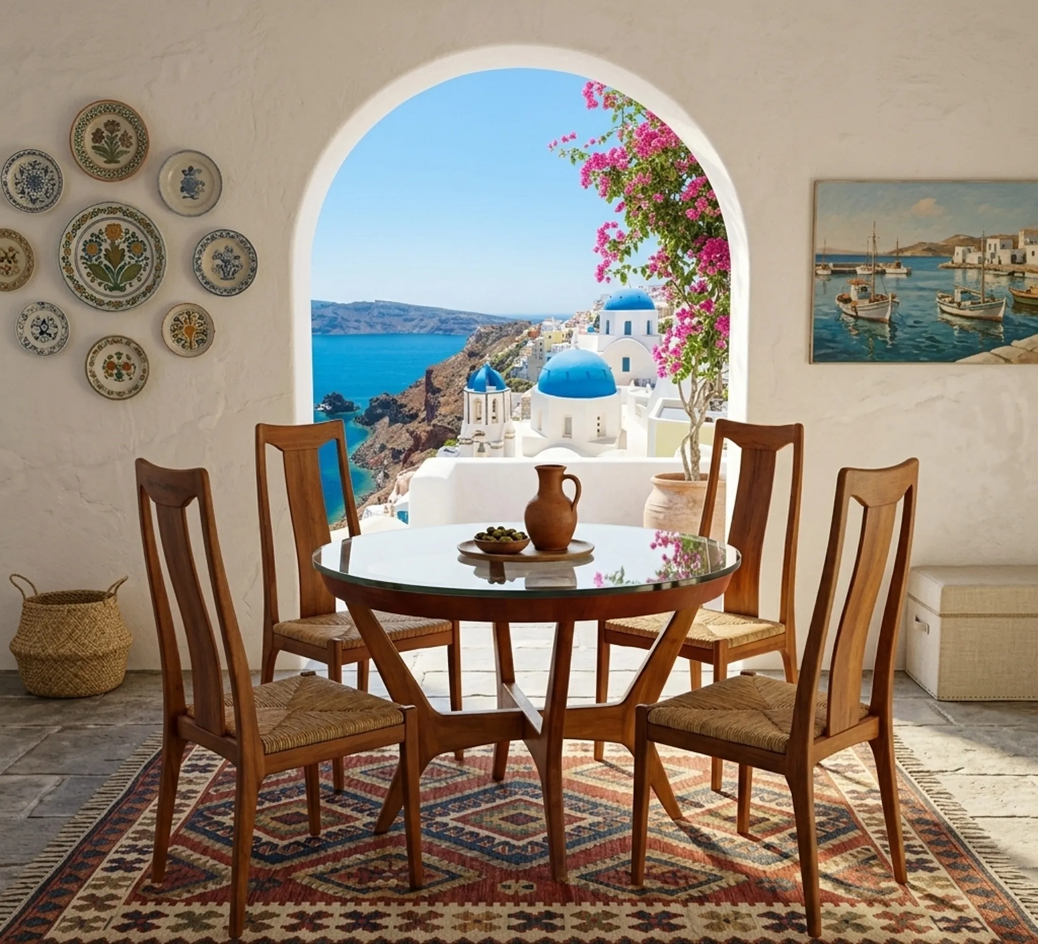 Table à manger ancienne pour 6 personnes dans un cadre chaleureux.