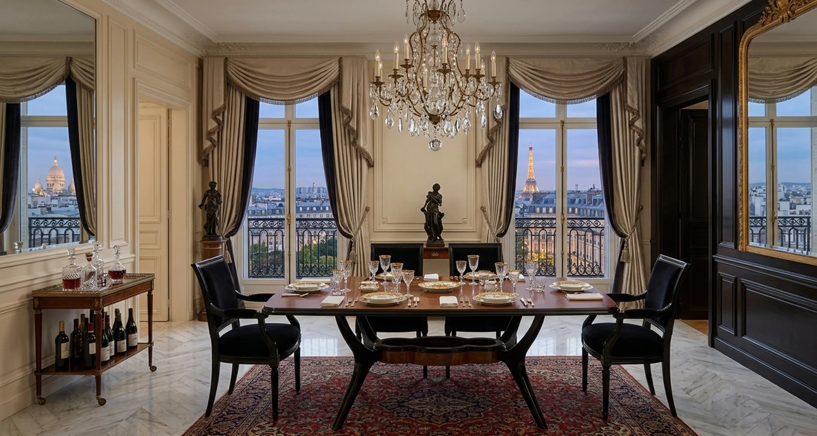 Table à manger ancienne pour 8 personnes dans un cadre élégant.