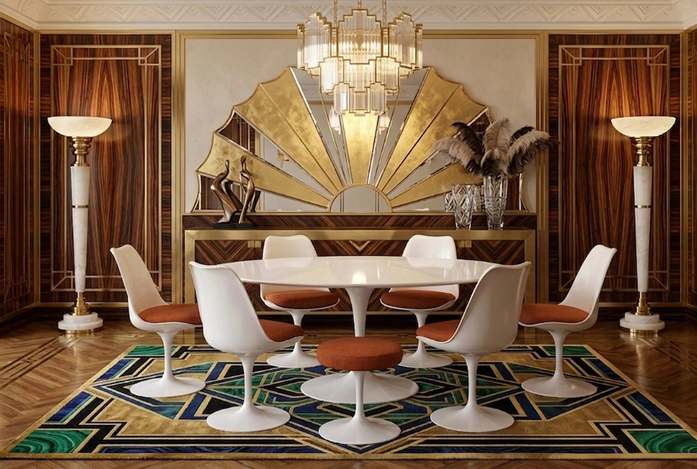 Mesa de comedor antigua con sillas para siete personas en ambiente decorativo