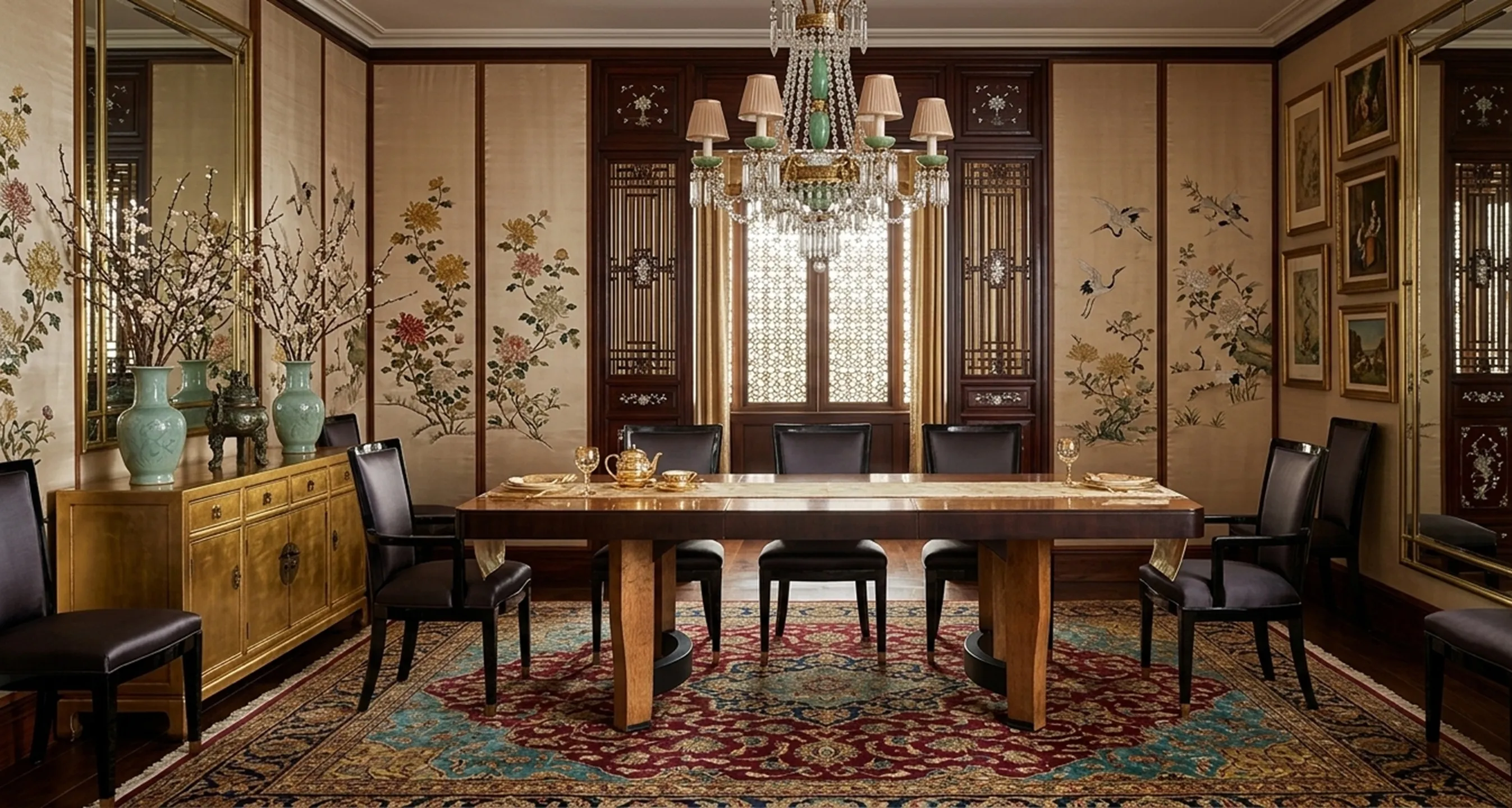 Tavolo da pranzo antico con sedie in un ambiente elegante