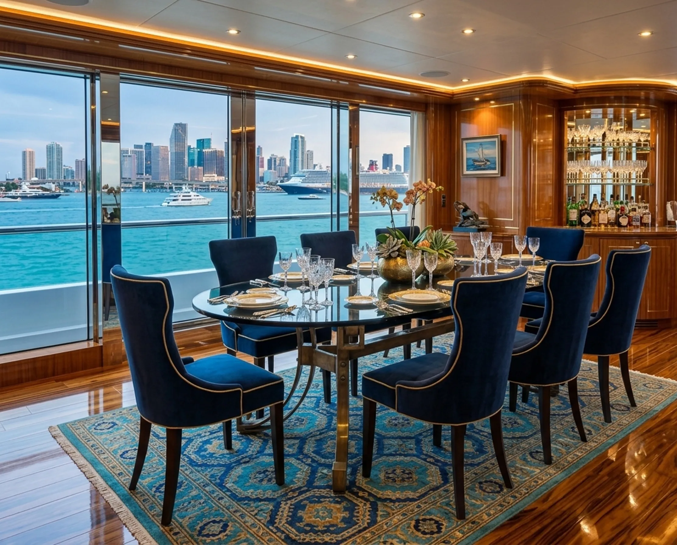 Mesa de comedor antigua para seis personas con vista al mar