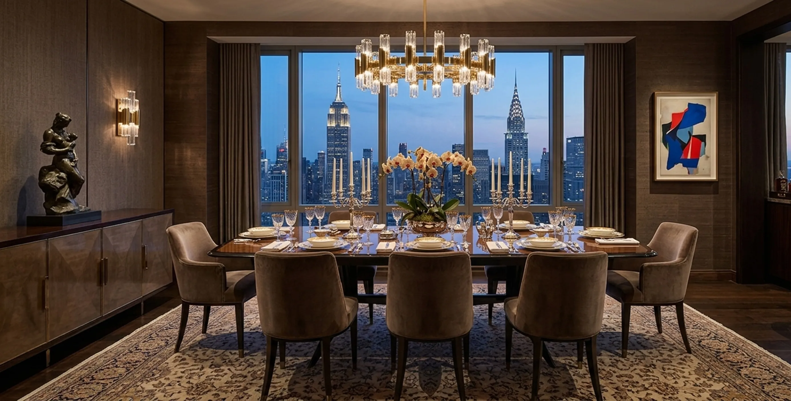 Tavolo da pranzo antico per otto persone, decorato elegantemente.