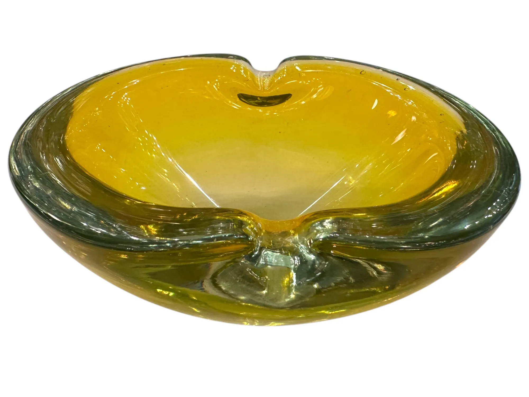 antique murano glass ashtray in yellow