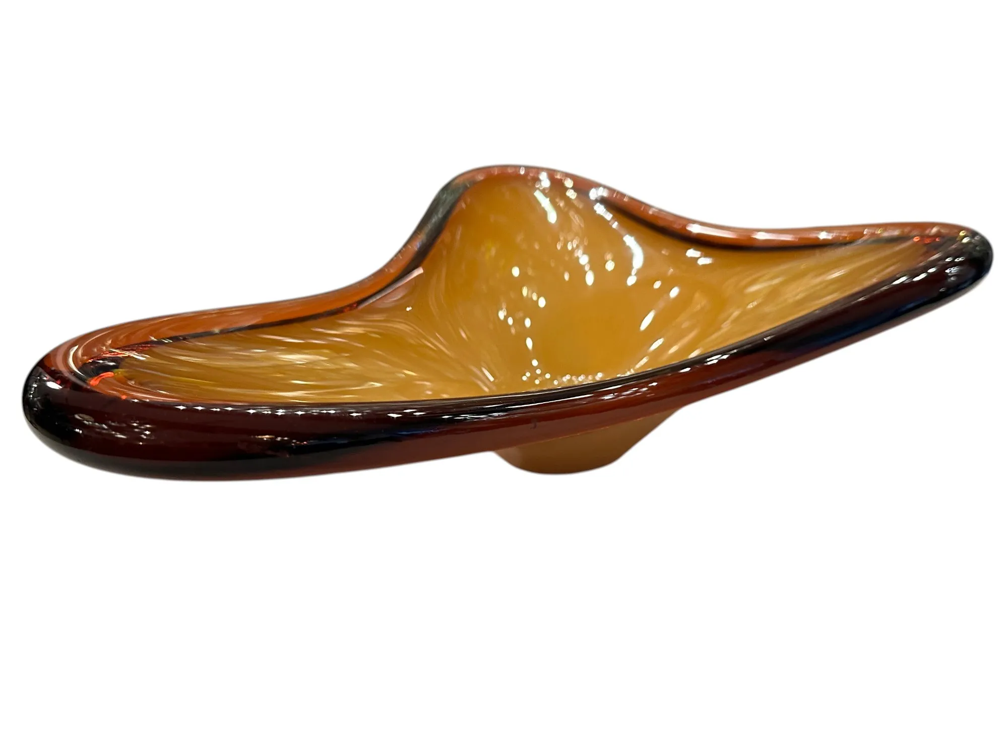 ancien bol décoratif en cristal de murano couleur ambre