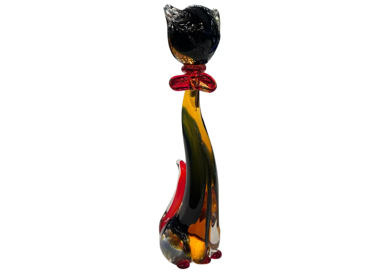 Antike Murano-Skulptur in Katzenform mit lebendigen Farben