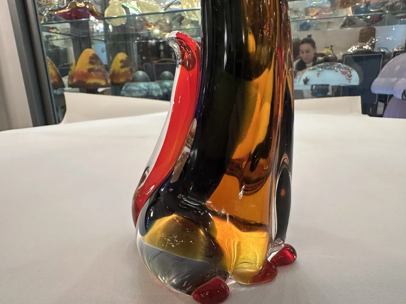 Antique Murano sculpture shaped like a cat with vibrant colors