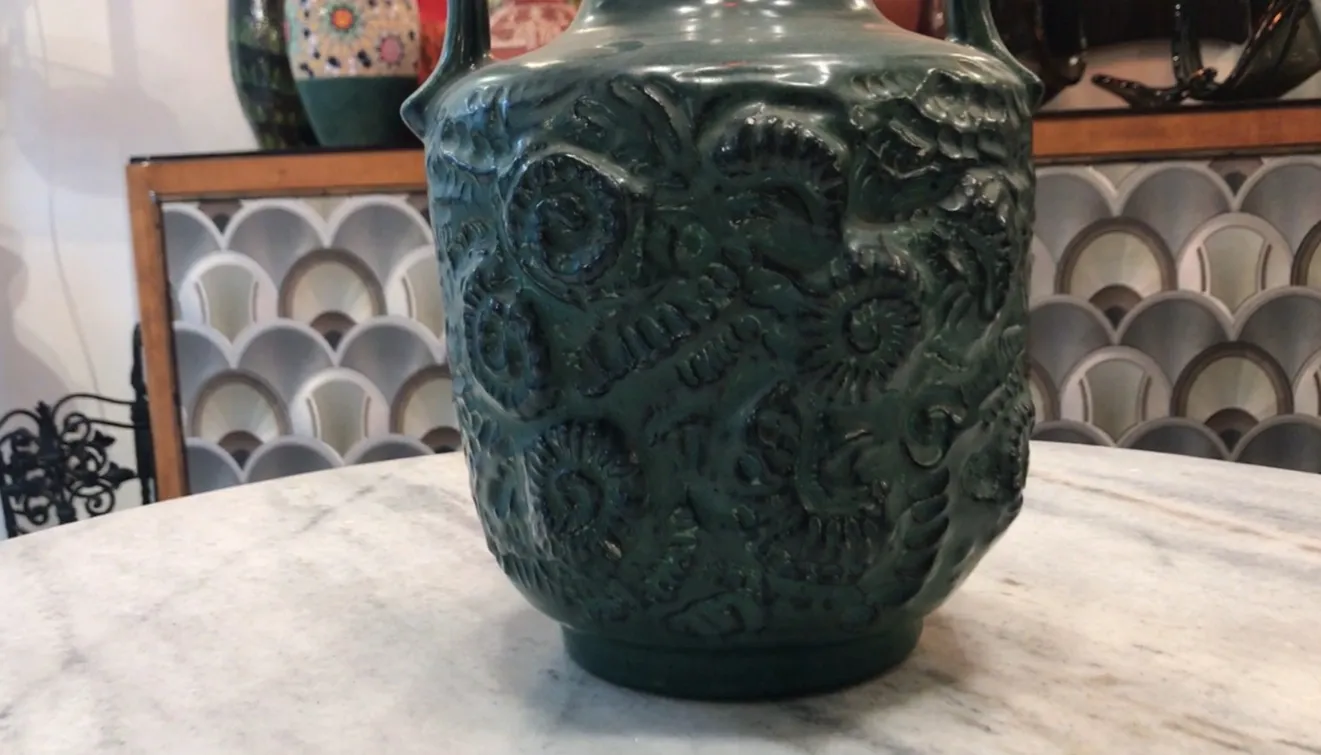 Antique ceramic Carstens Tönnieshof decorated in green with natural motifs.