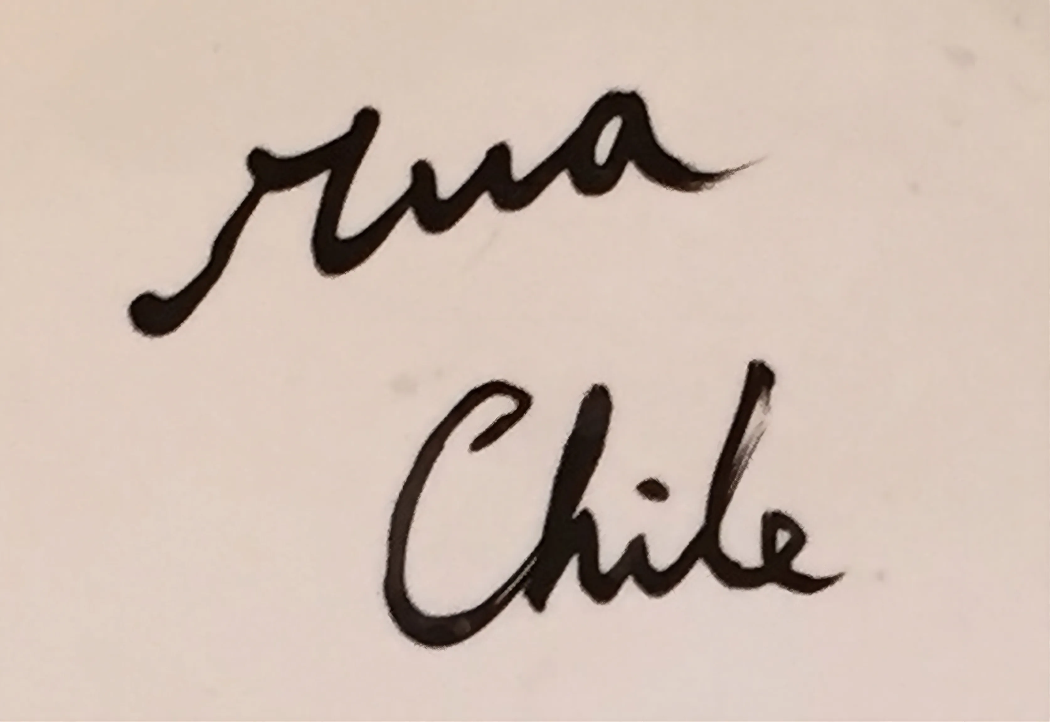 पुरानी मिट्टी की वस्तु जिसमें Rua Chile का हस्ताक्षर है।