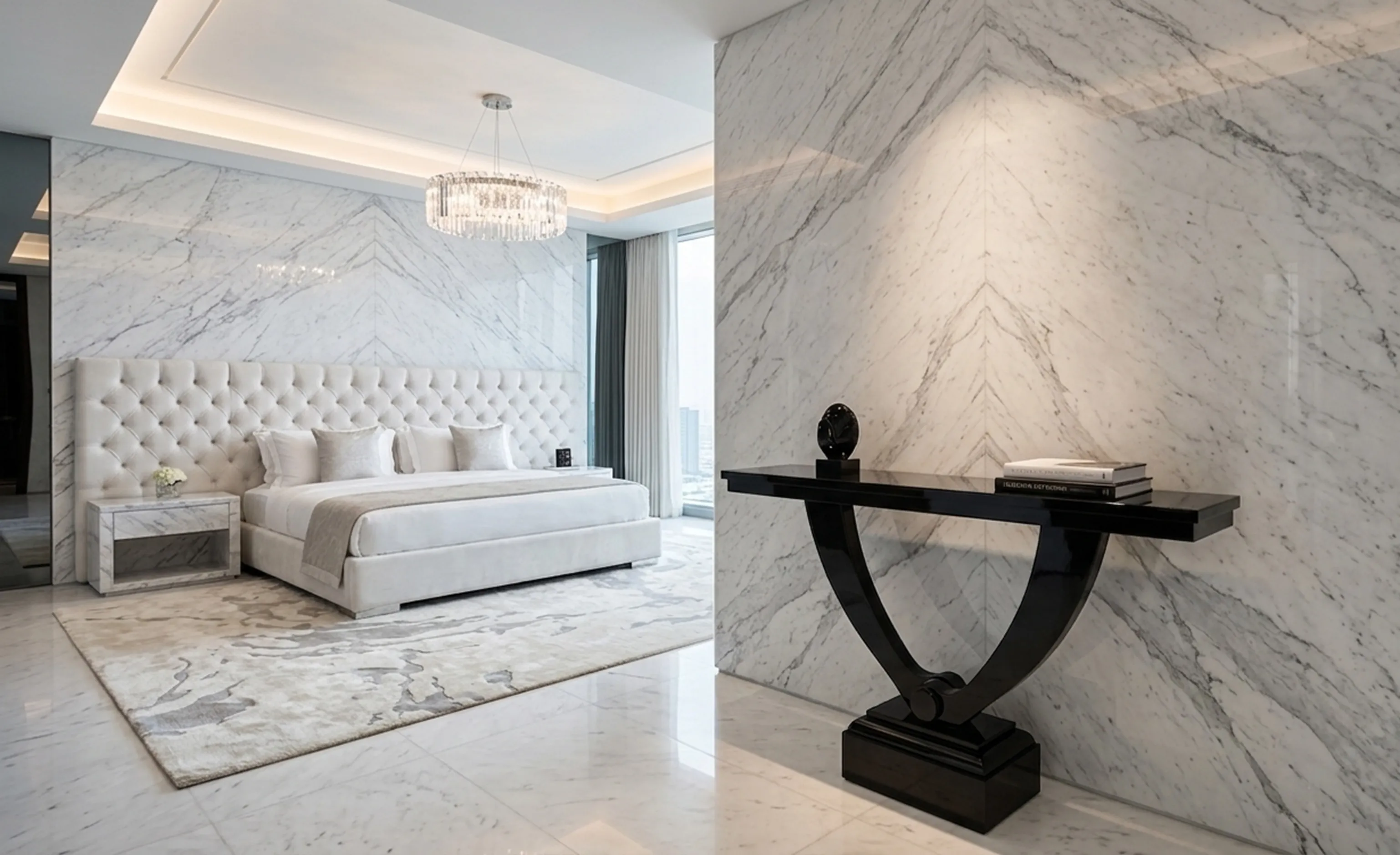 Duas consoles antigas em um elegante quarto moderno.