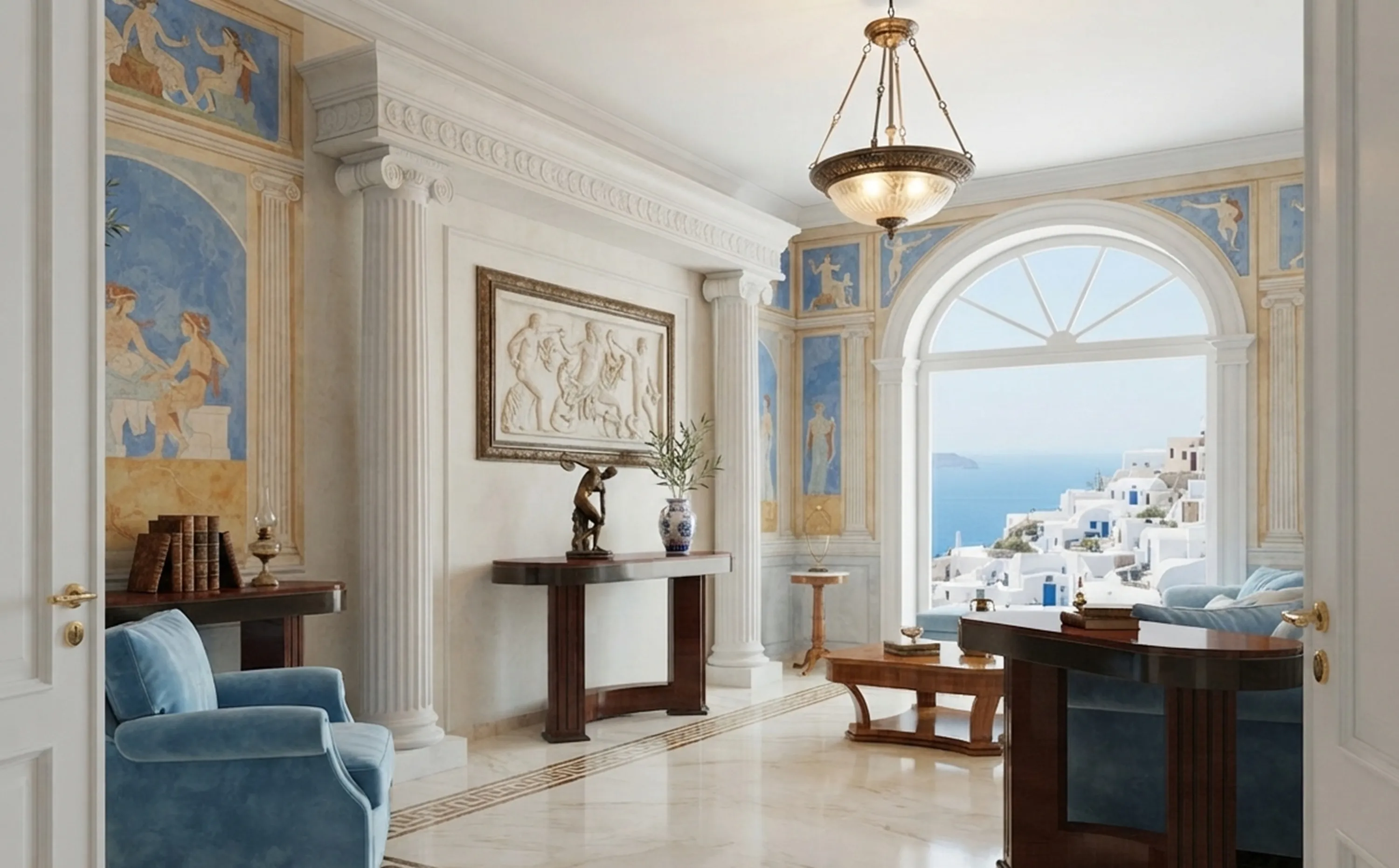 vista de 2 consolas en una habitación antigua y elegante
