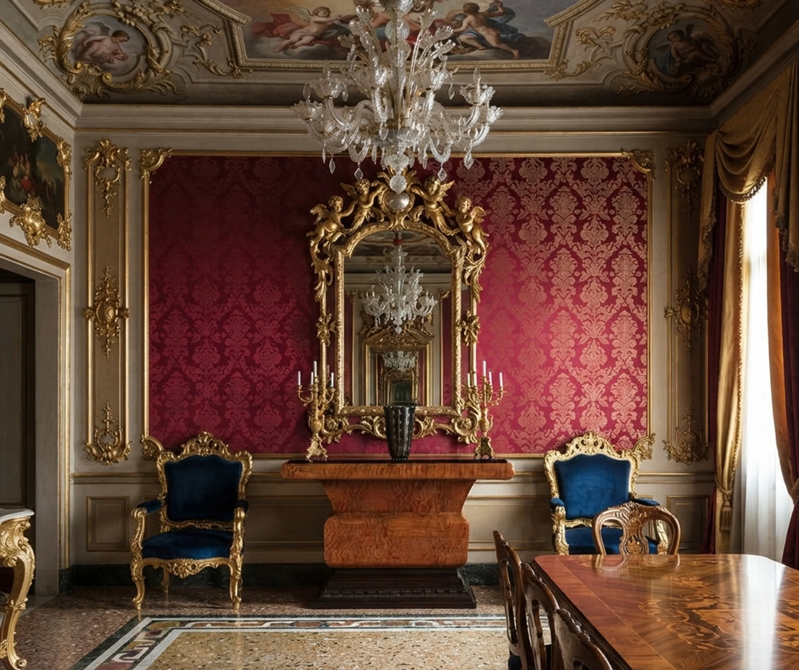 Zwei antike Konsolentische im klassischen Stil mit aufwendigen Details