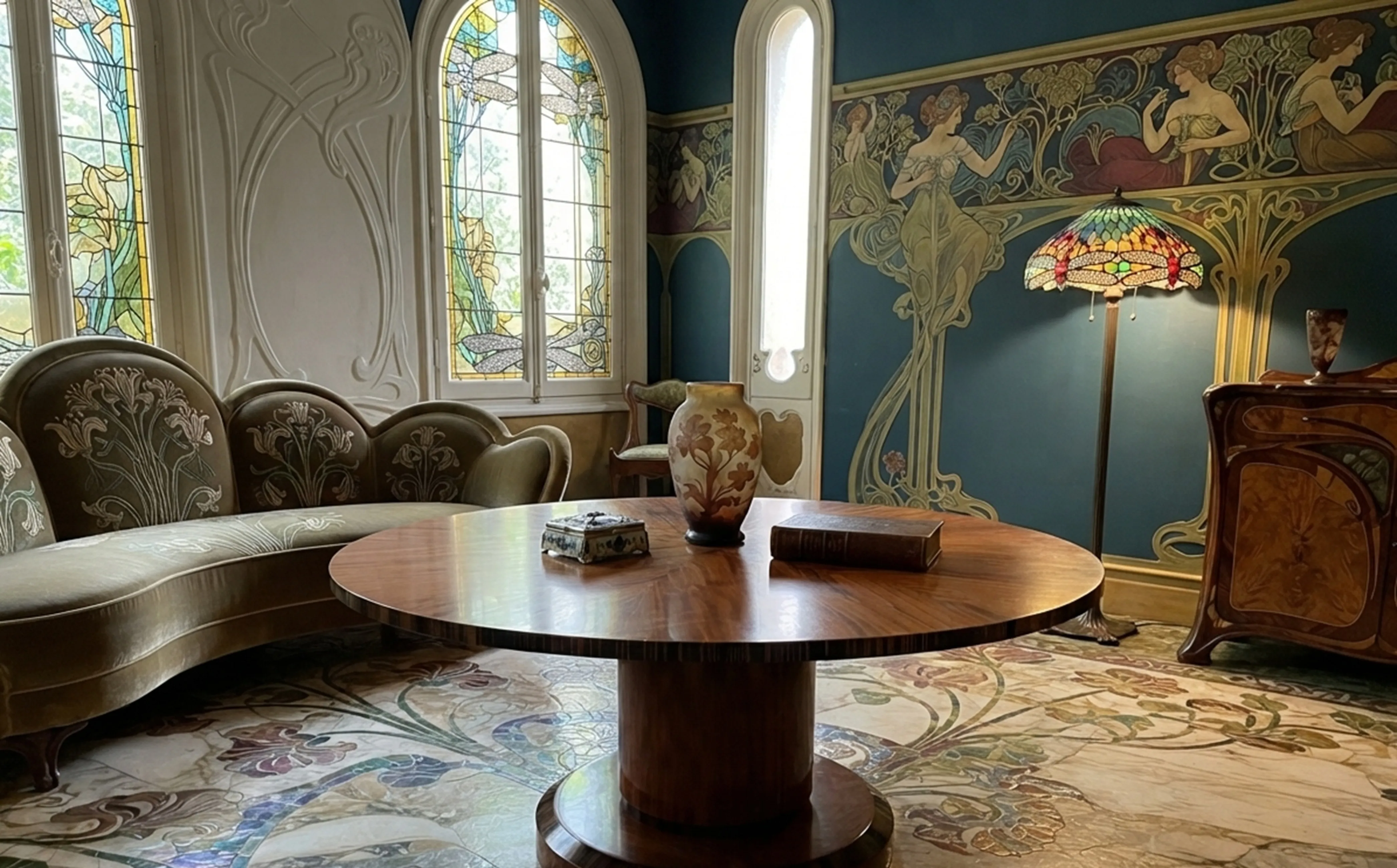 Dos mesas ratonas antiguas en un salón elegante
