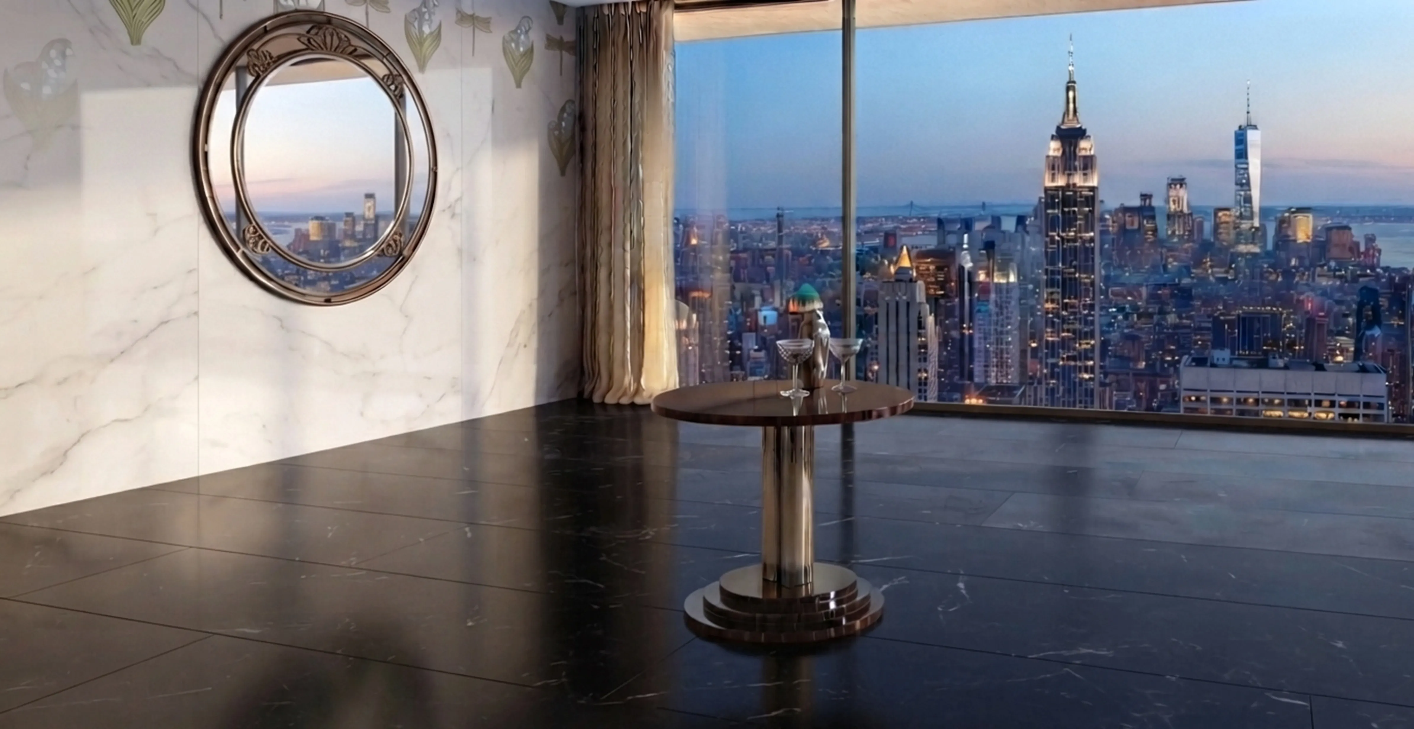 two antique coffee tables in a modern room