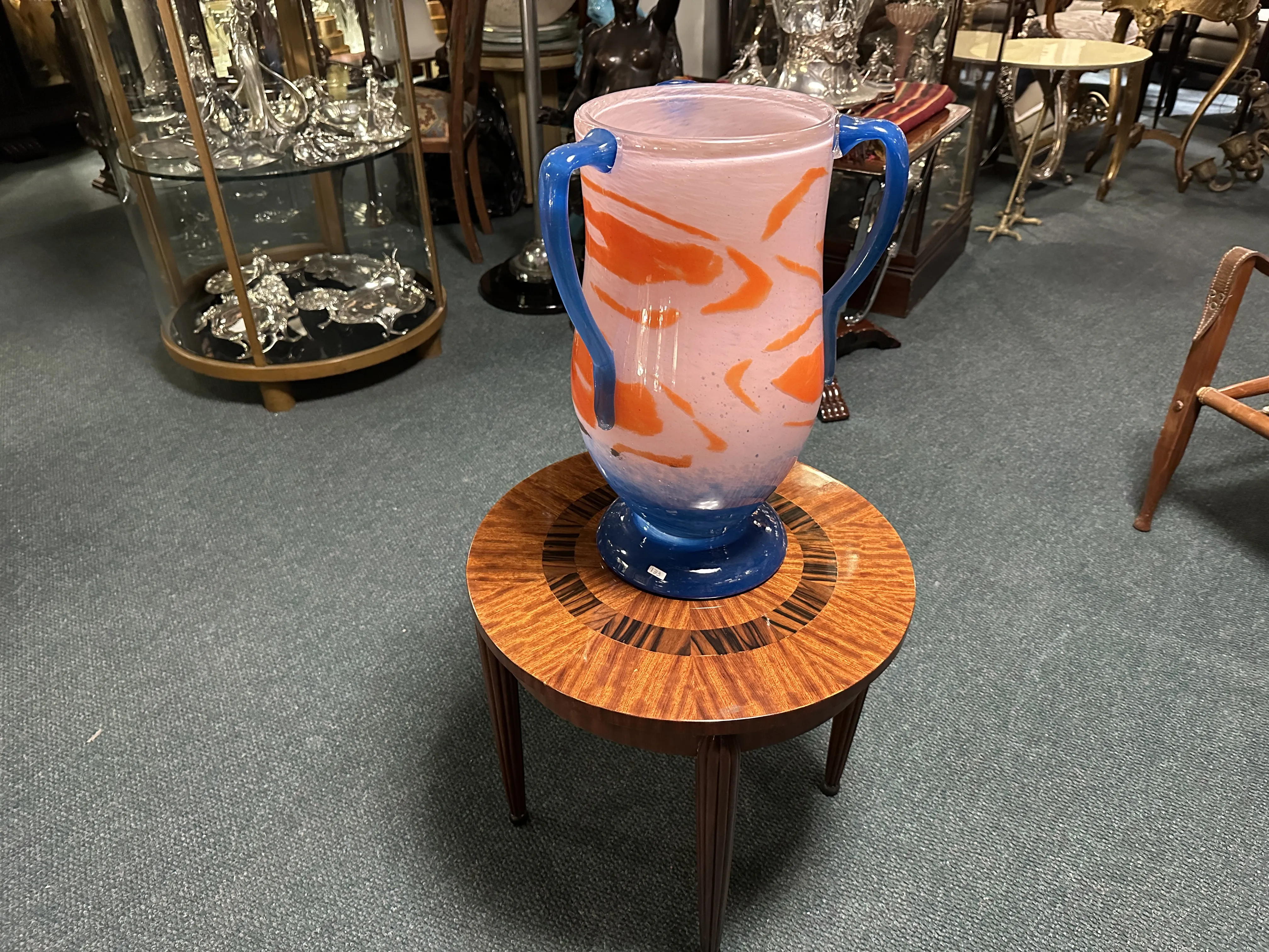 Antique signed glass by Schneider in pink and blue tones