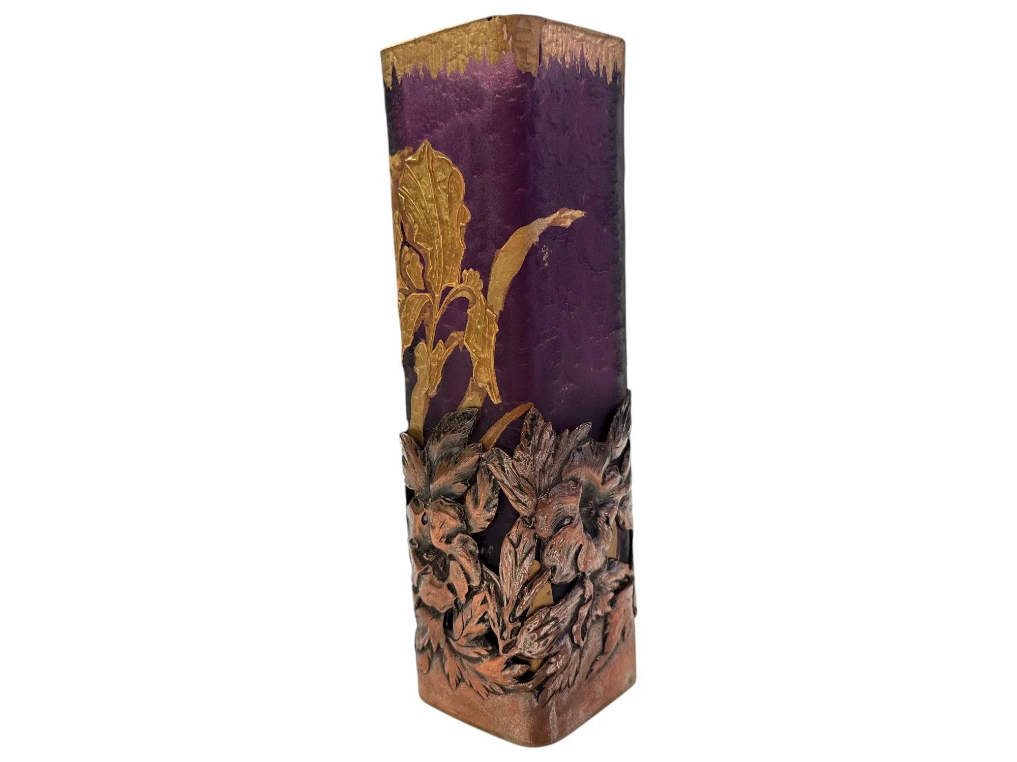 signiertes glas daum nancy mit blumendekor in lila und gold