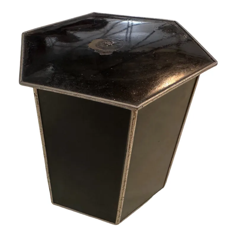 antique hexagonal box with shiny lid, dark base