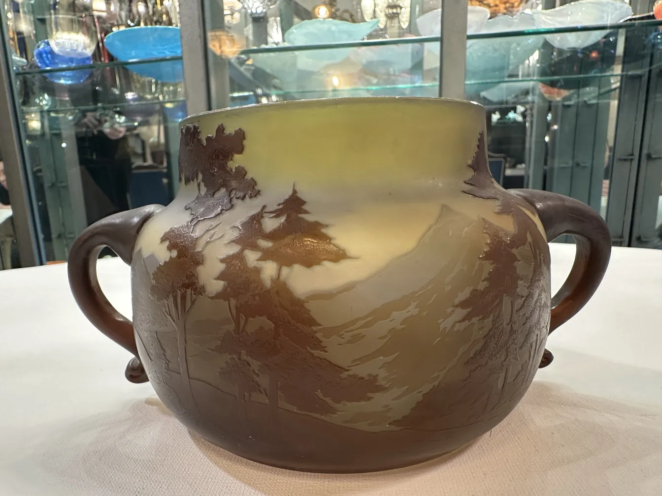 Altes signiertes Glas Gallé mit Naturlandschaften