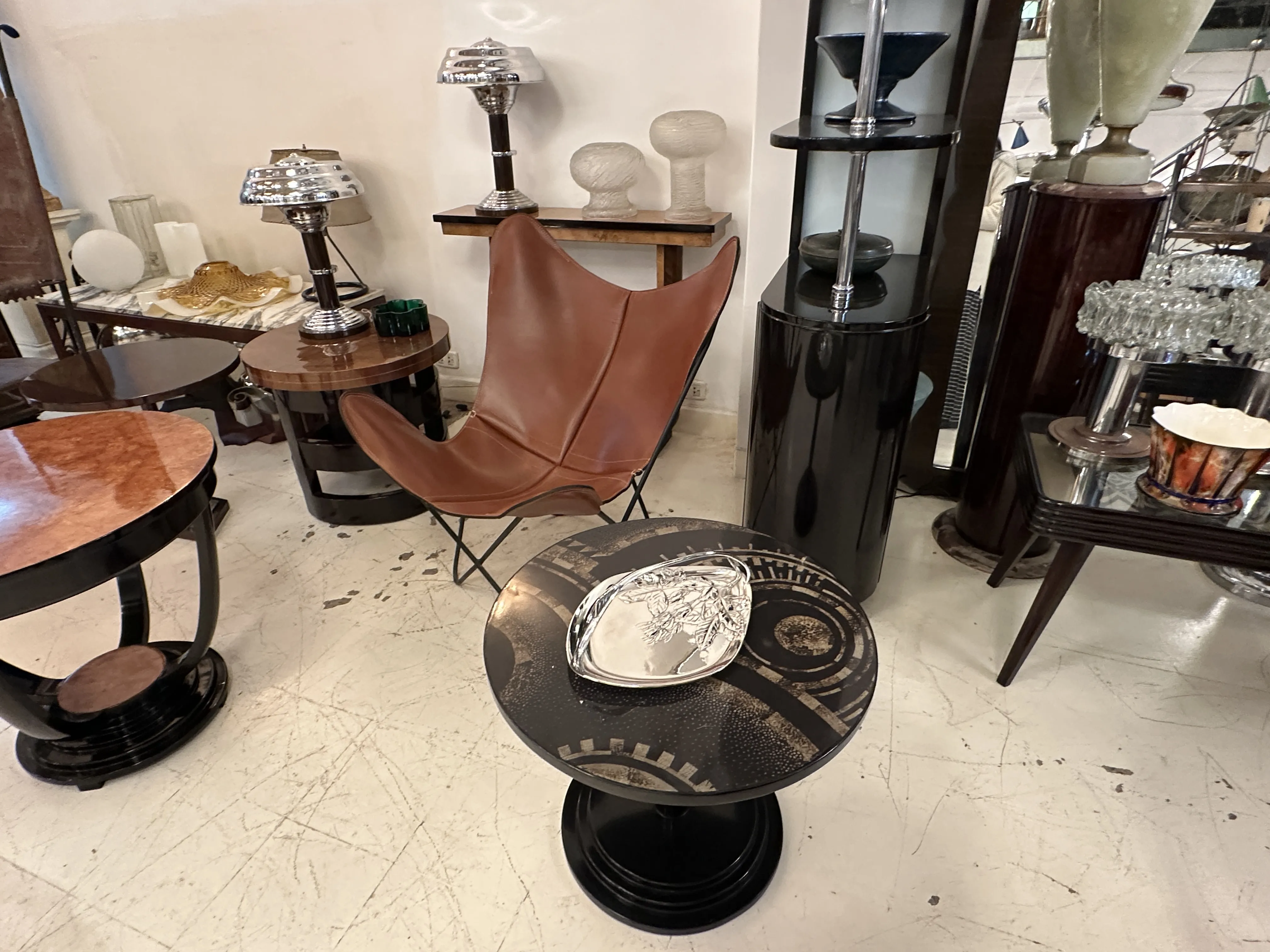 elegant antique WMF card tray on a circular table