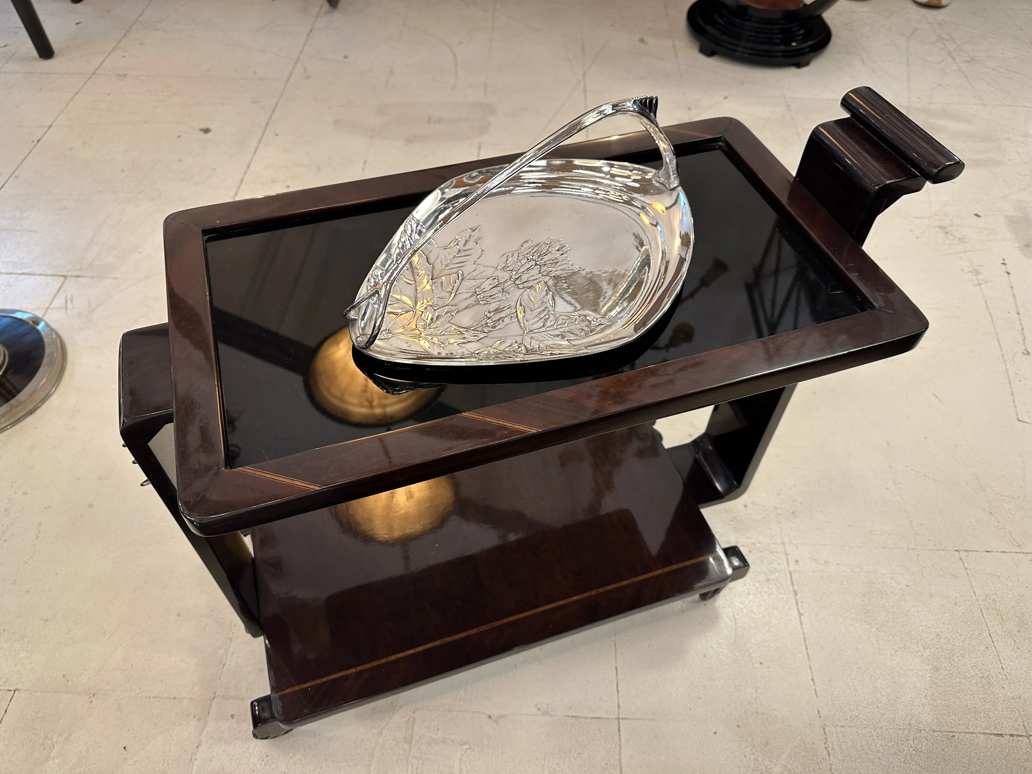 antique card tray WMF on table with light background