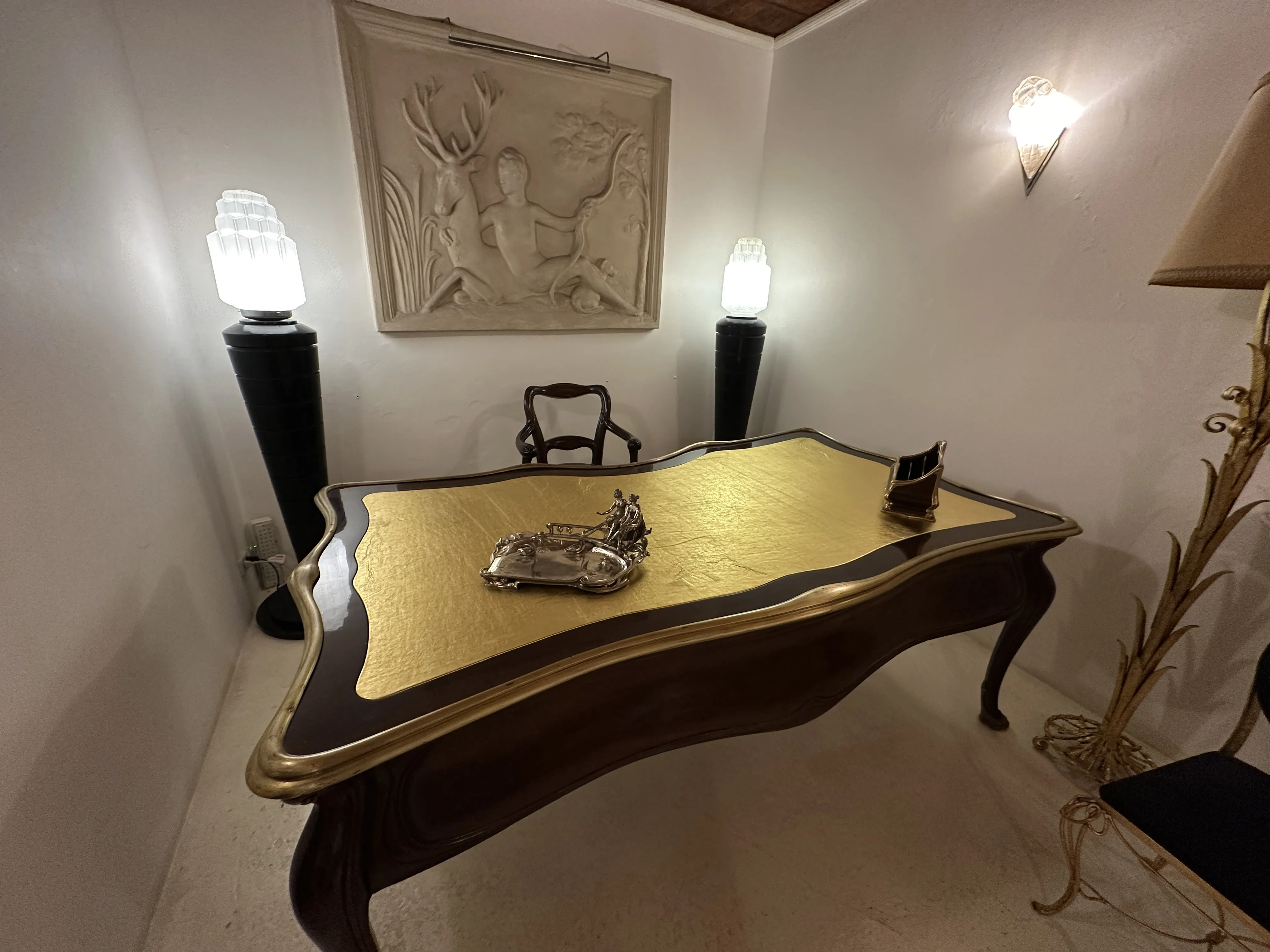 antique card tray WMF displayed on a golden table
