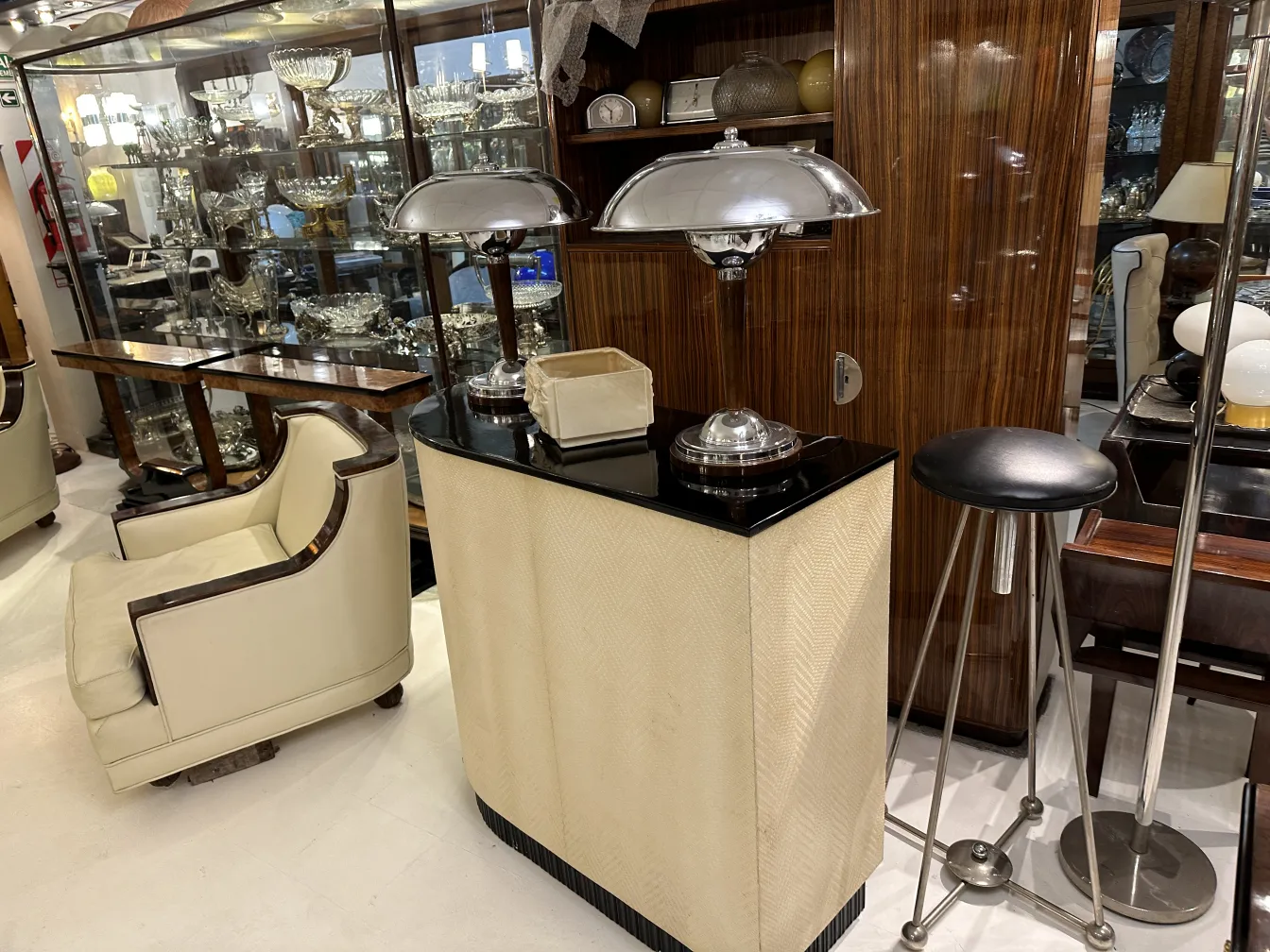 Antique bar cabinet in a stylish environment with lamps