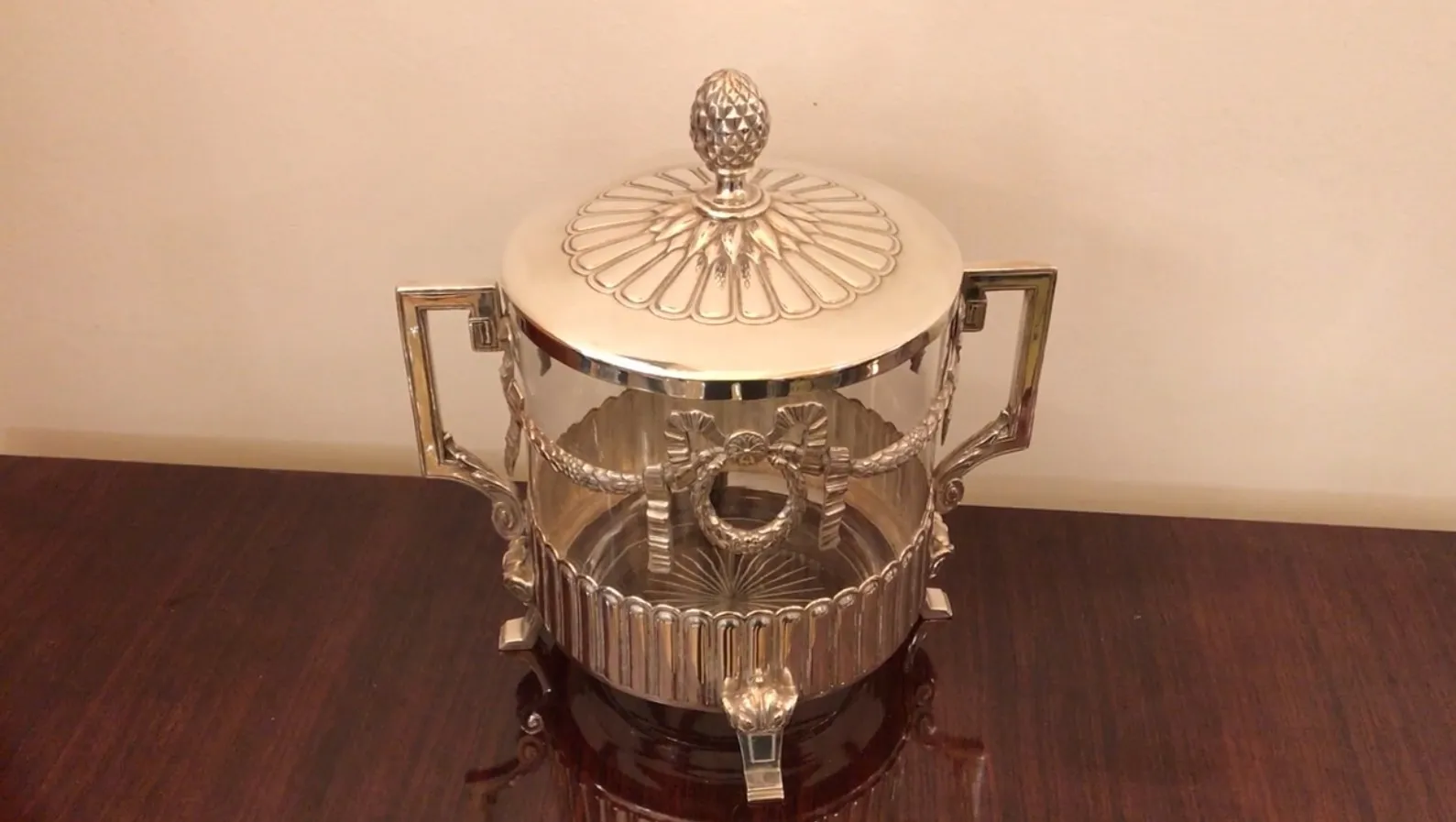 antique WMF punch bowl with a decorative shaped lid
