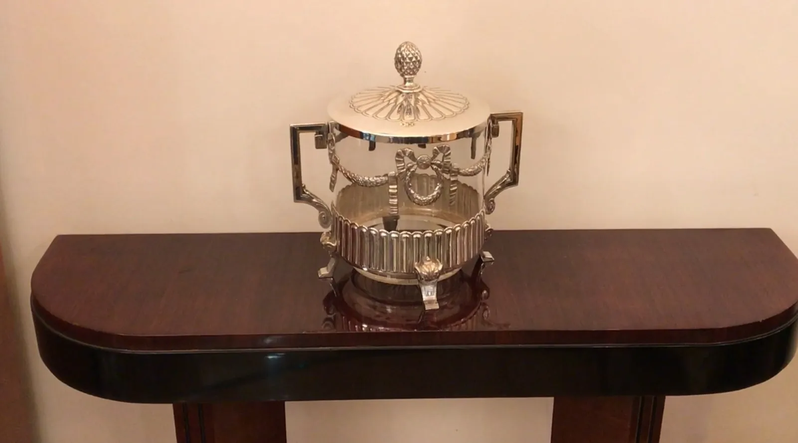 antique WMF punch bowl with a decorative shaped lid