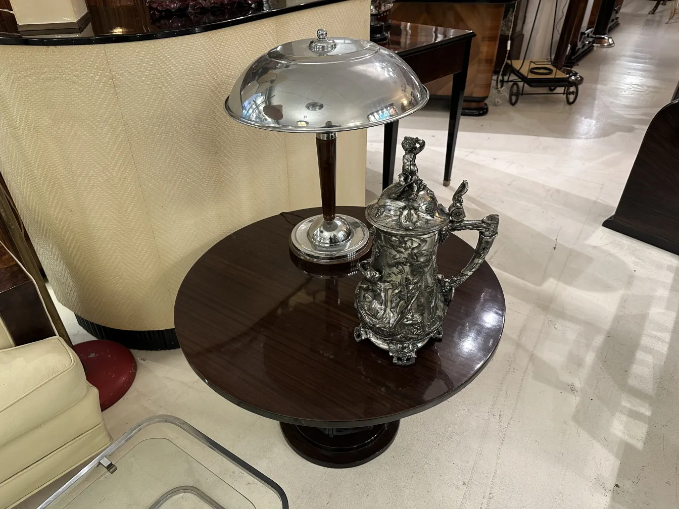 antique hot chocolate jug with decorative figures
