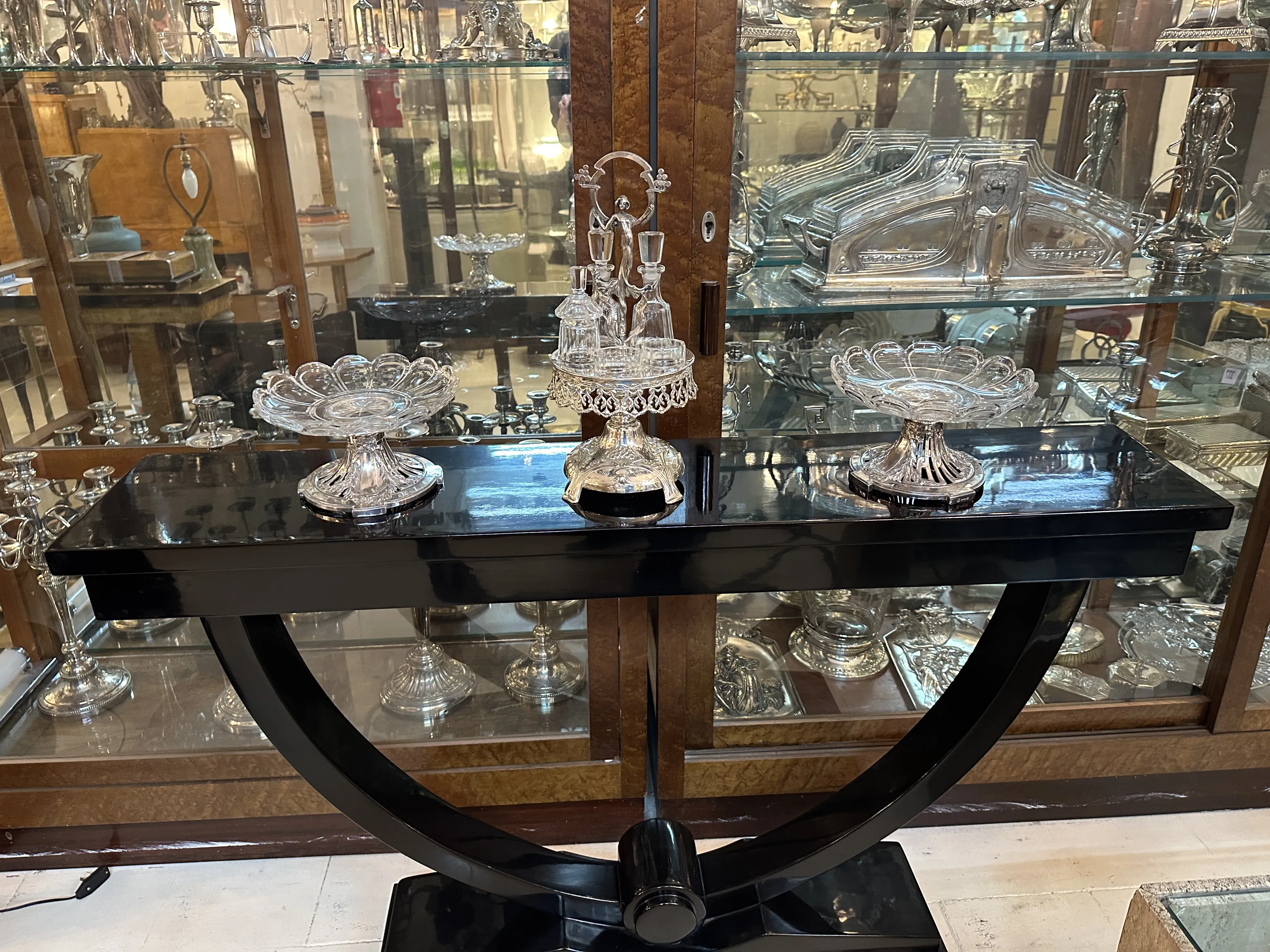 set of salt shaker, pepper shaker, oil and vinegar on display